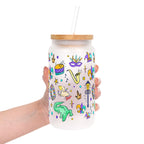 Watercolor Mardi Gras Glass Cup, Mug & Tumbler with Lid and Straw