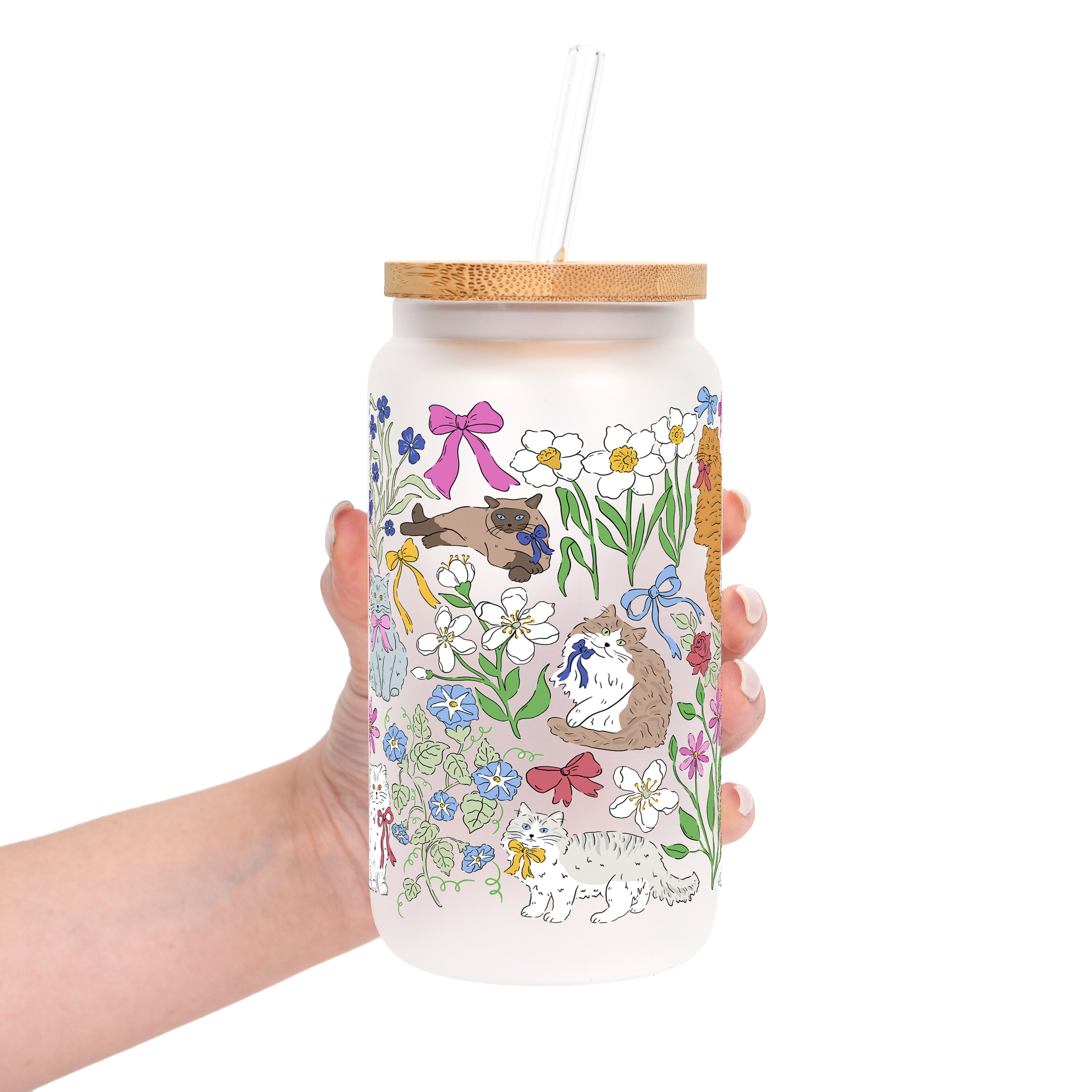 Grandma Core Cats Glass Cup, Mug & Tumbler with Lid and Straw