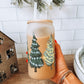 Green Christmas Trees 16oz Glass Can Cup With Lid and Straw