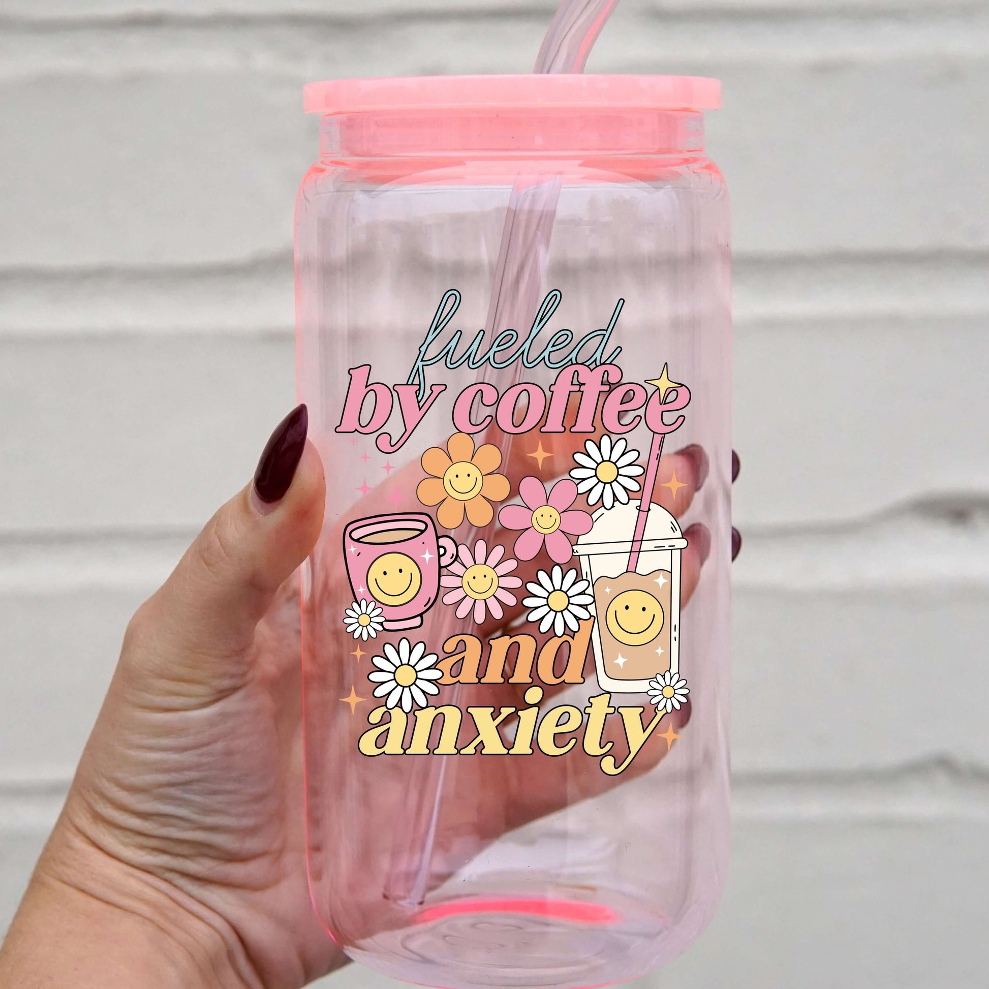 Fueled By Coffee and Anxiety Cup With Lid and Straw from Sip Sip Hooray – Drinkware