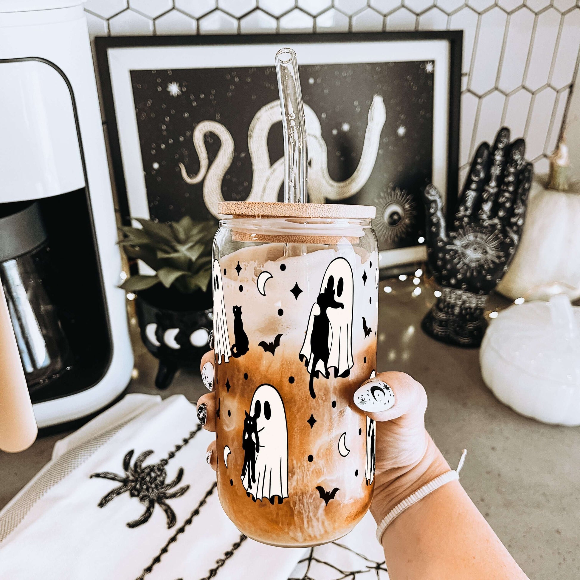 Ghosts Holding Cats Cup With Lid and Straw from Sip Sip Hooray – Tumblers