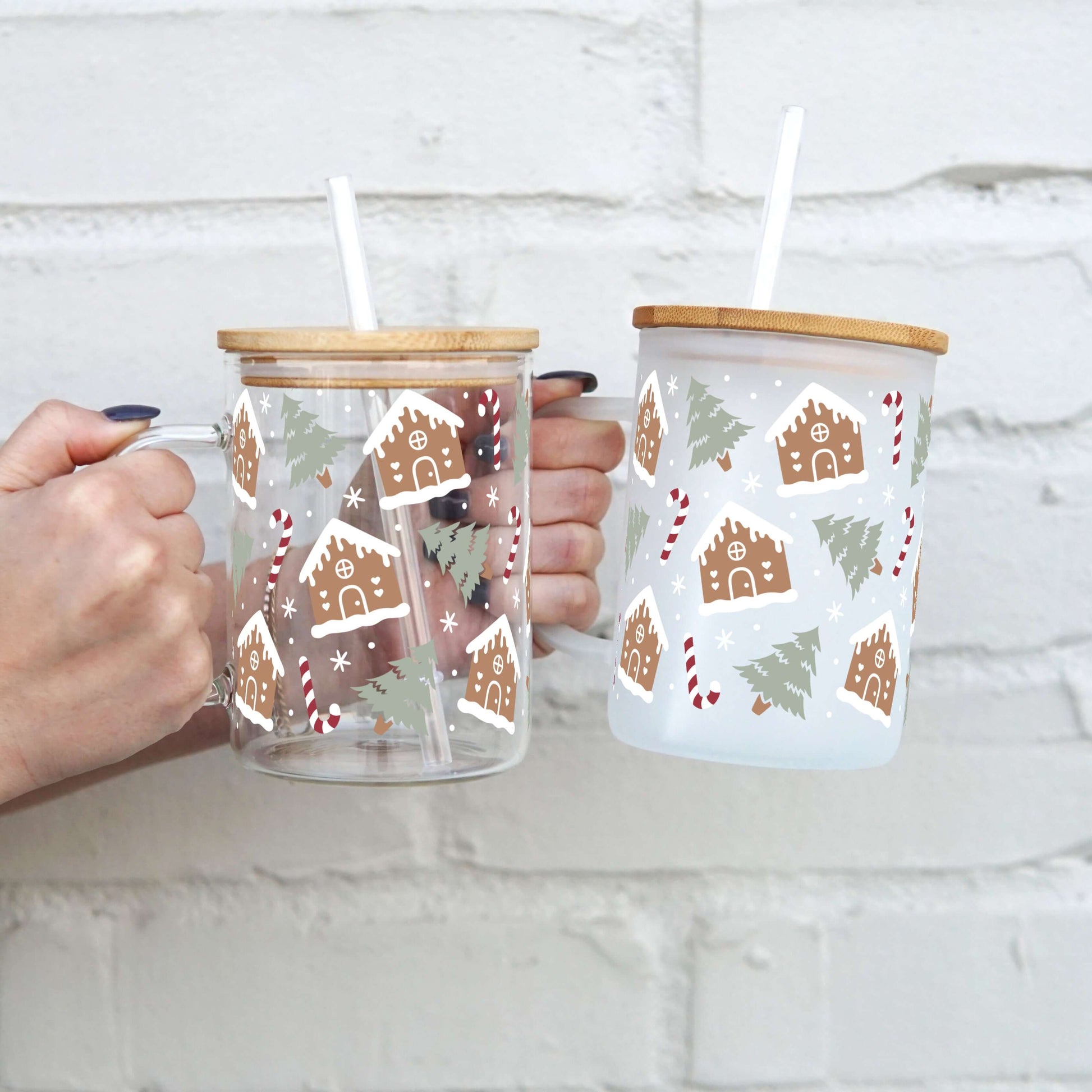 Gingerbread Winter House 17oz Glass Mug With Lid and Straw from Sip Sip Hooray – Drinkware