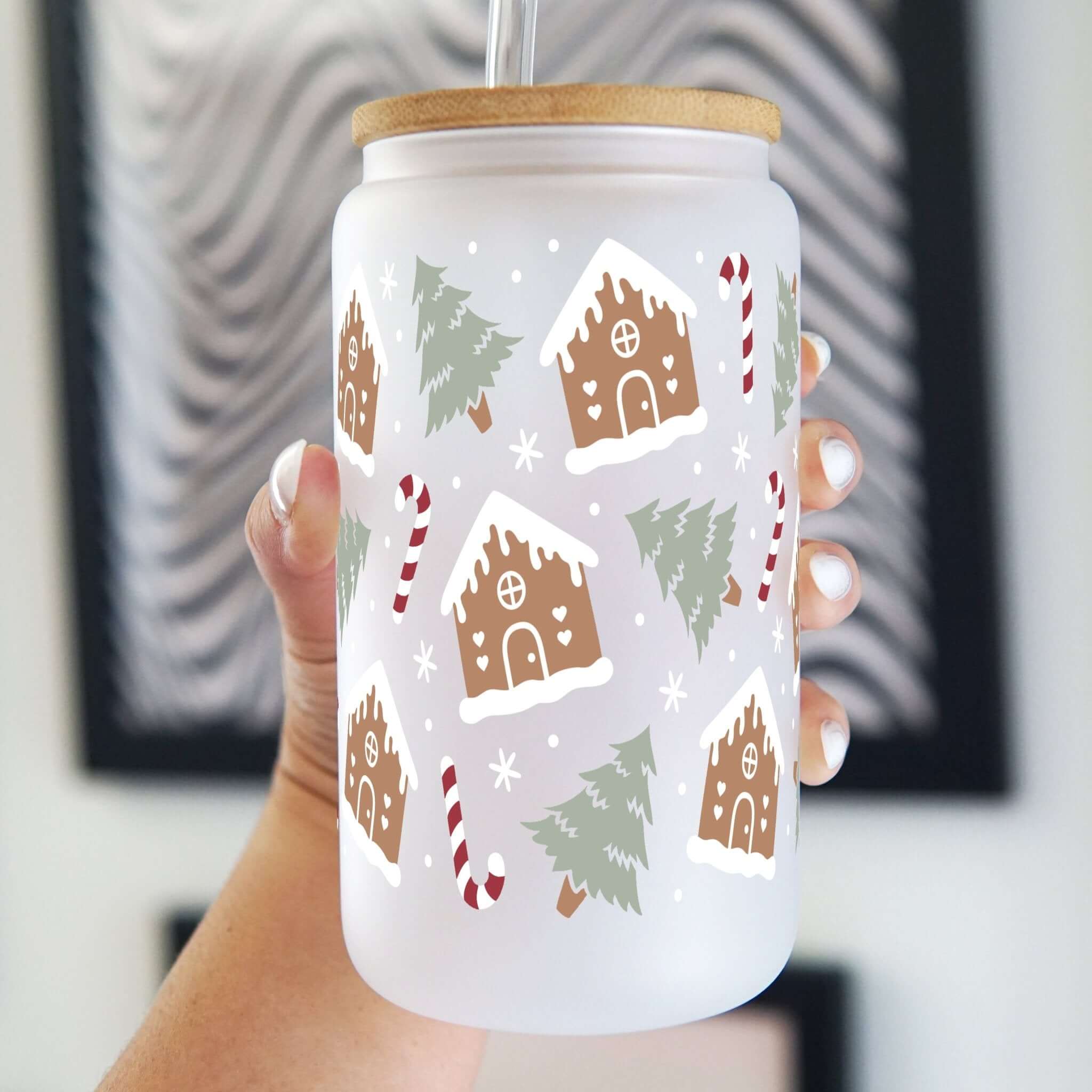 Gingerbread Winter House Cup with Lid and Straw