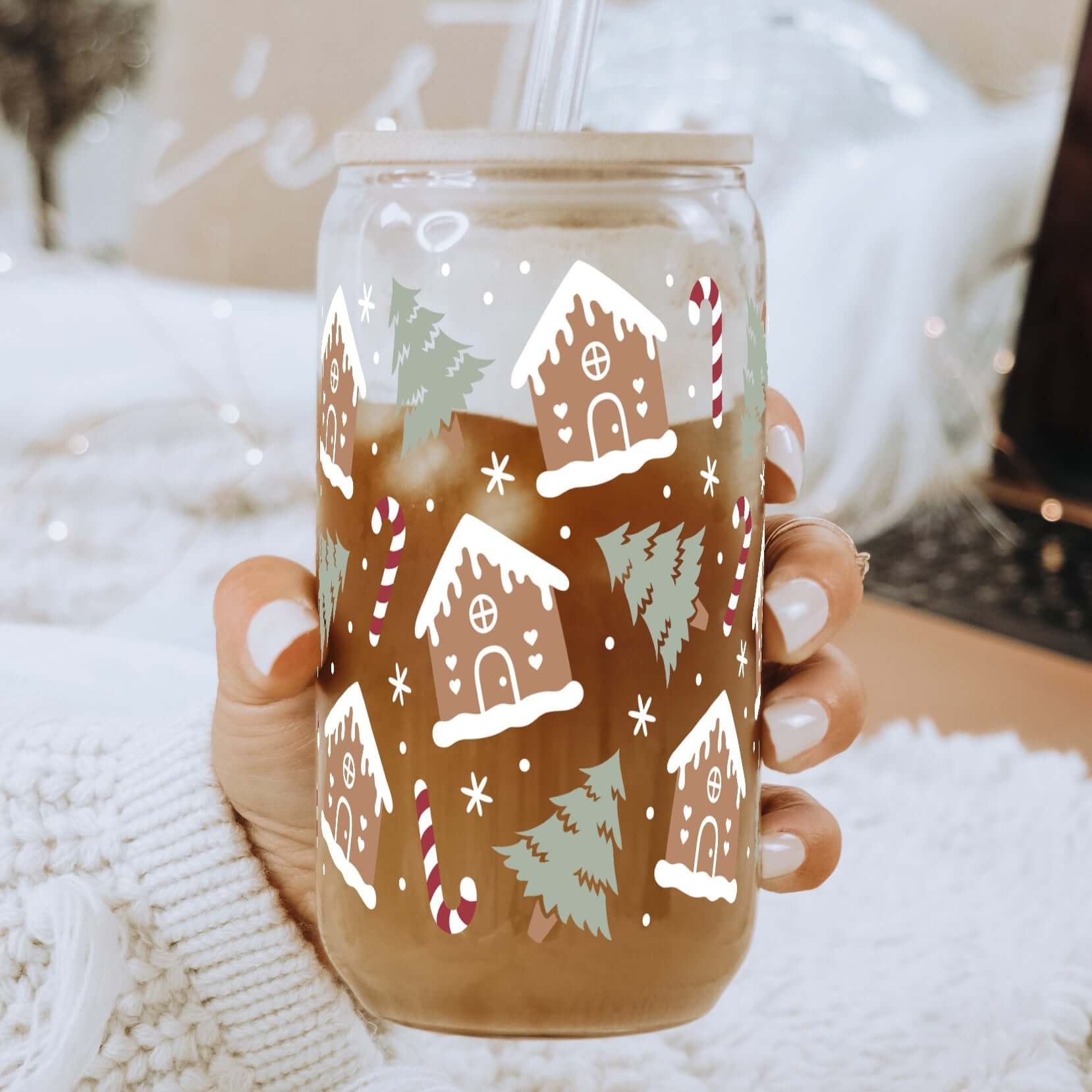 Gingerbread Winter House Cup with Lid and Straw