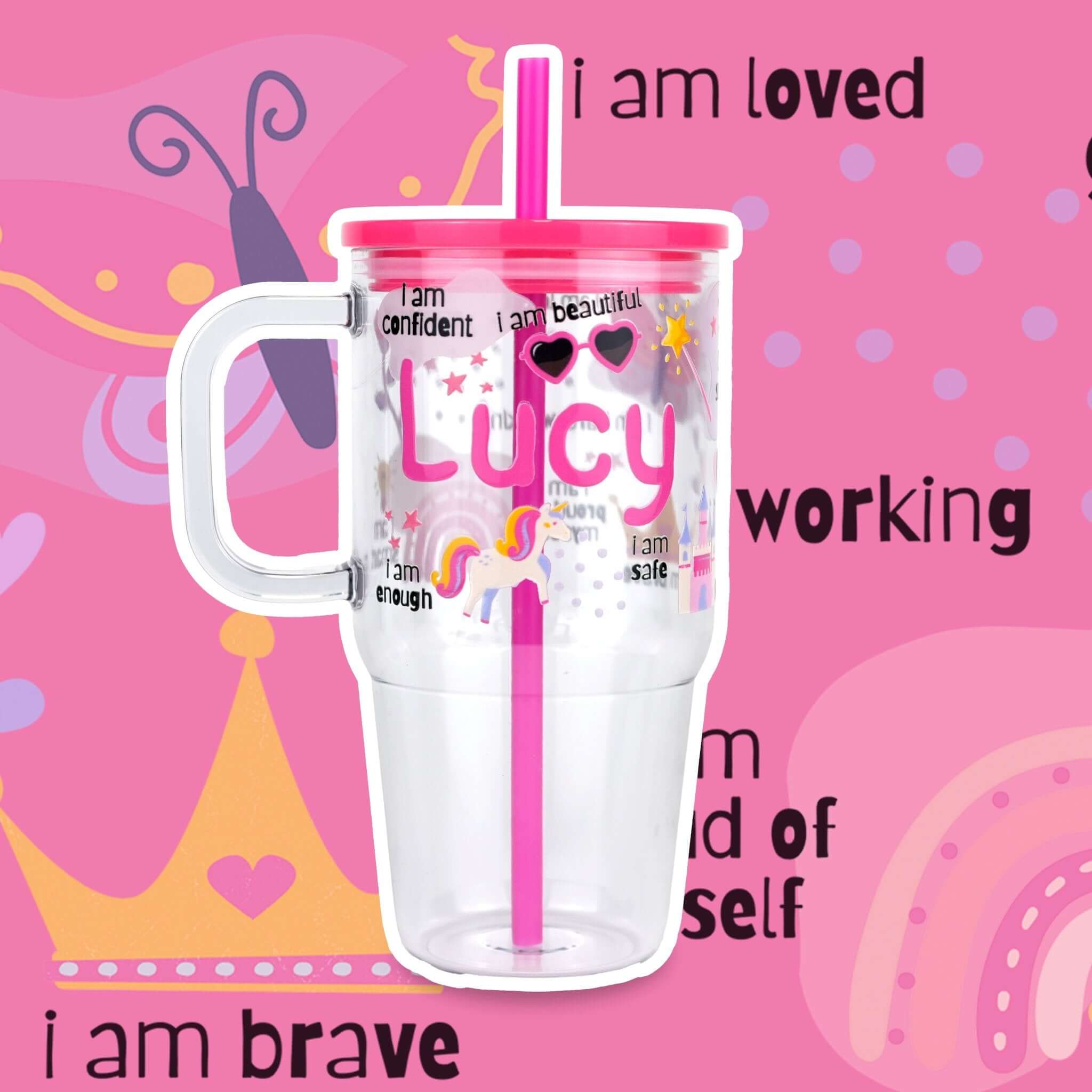 Girl's Affirmations 20oz Kids Tumbler with Handle, Lid & Straw