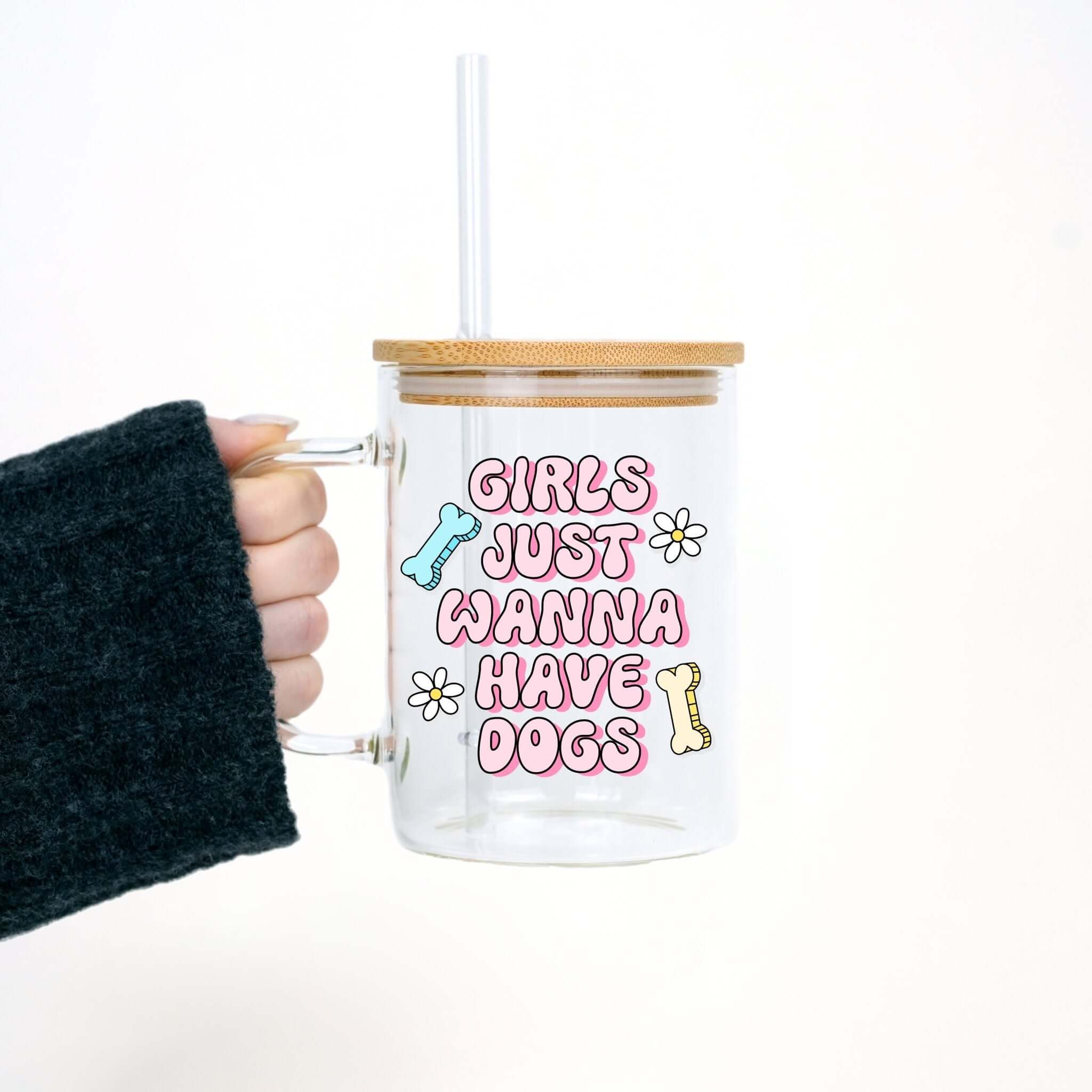 Girls Just Want To Have Dogs Mug With Lid and Straw