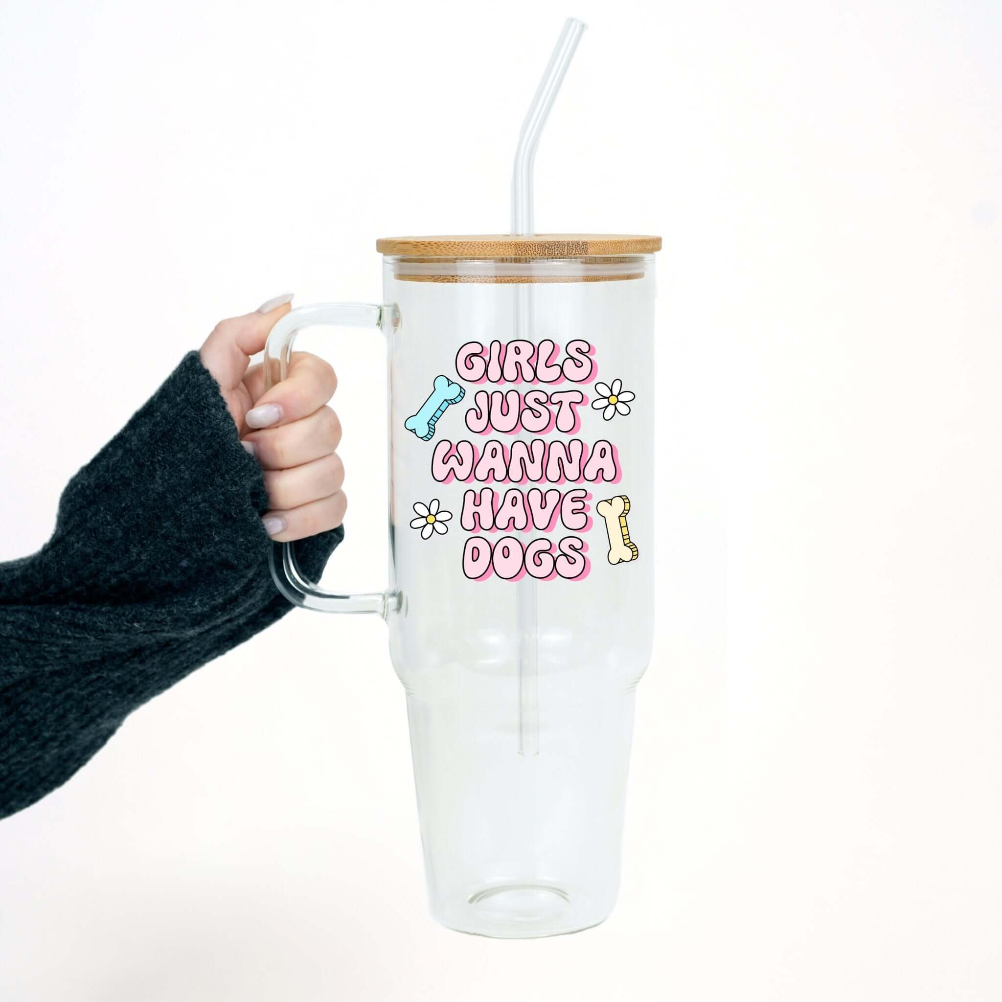 Girls Just Want To Have Dogs Tumbler With Lid and Straw