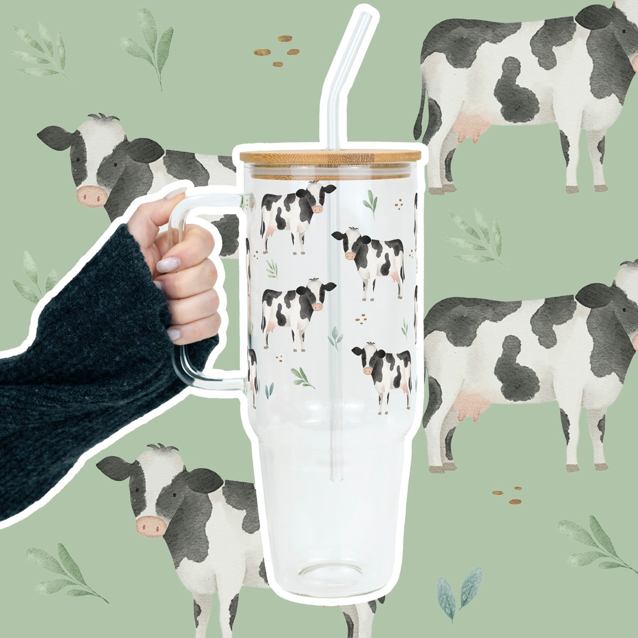 Pasture Perfect 40oz Cow Tumbler With Handle Lid and Straw