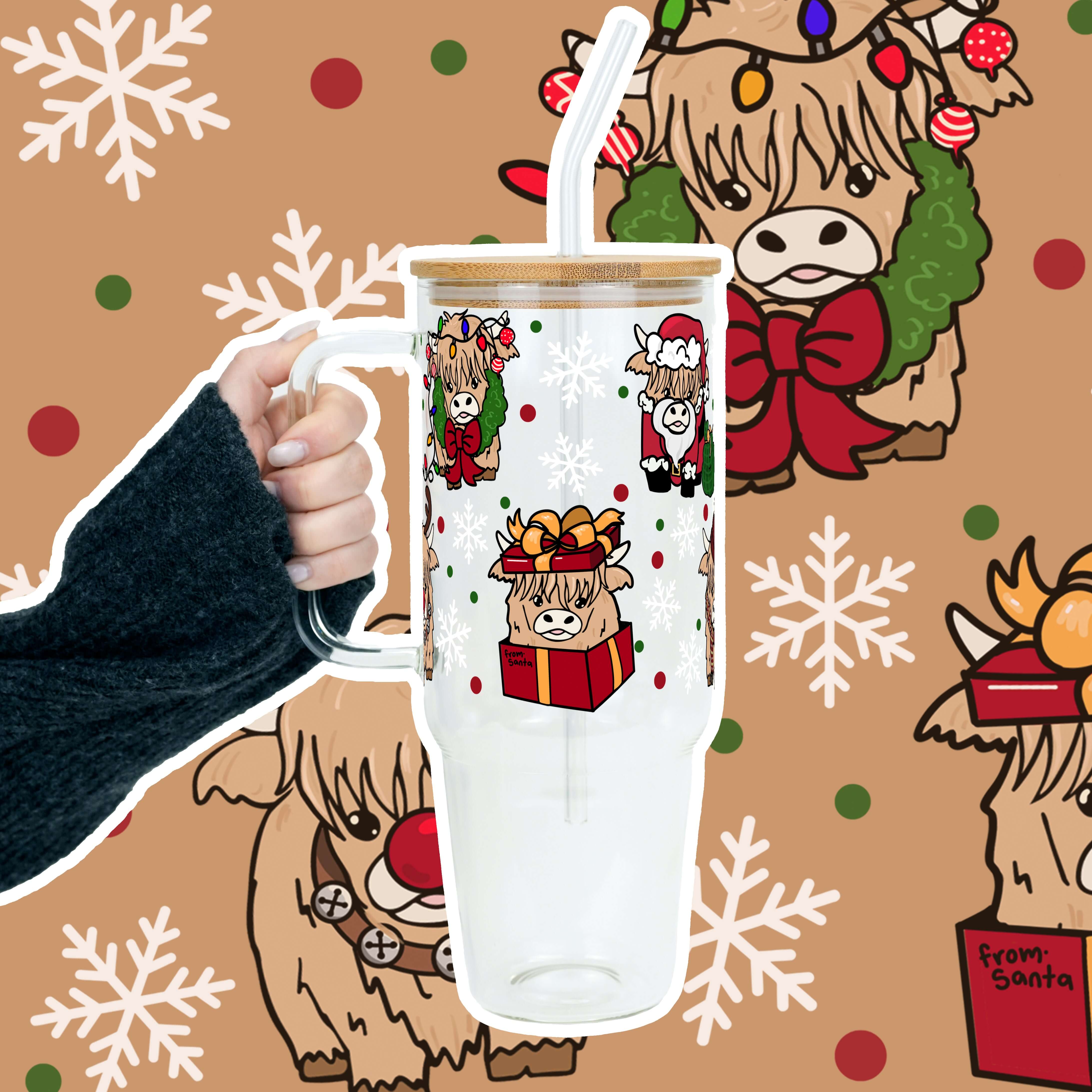 Highland Holiday Christmas Tumbler Handle Lid & Straw