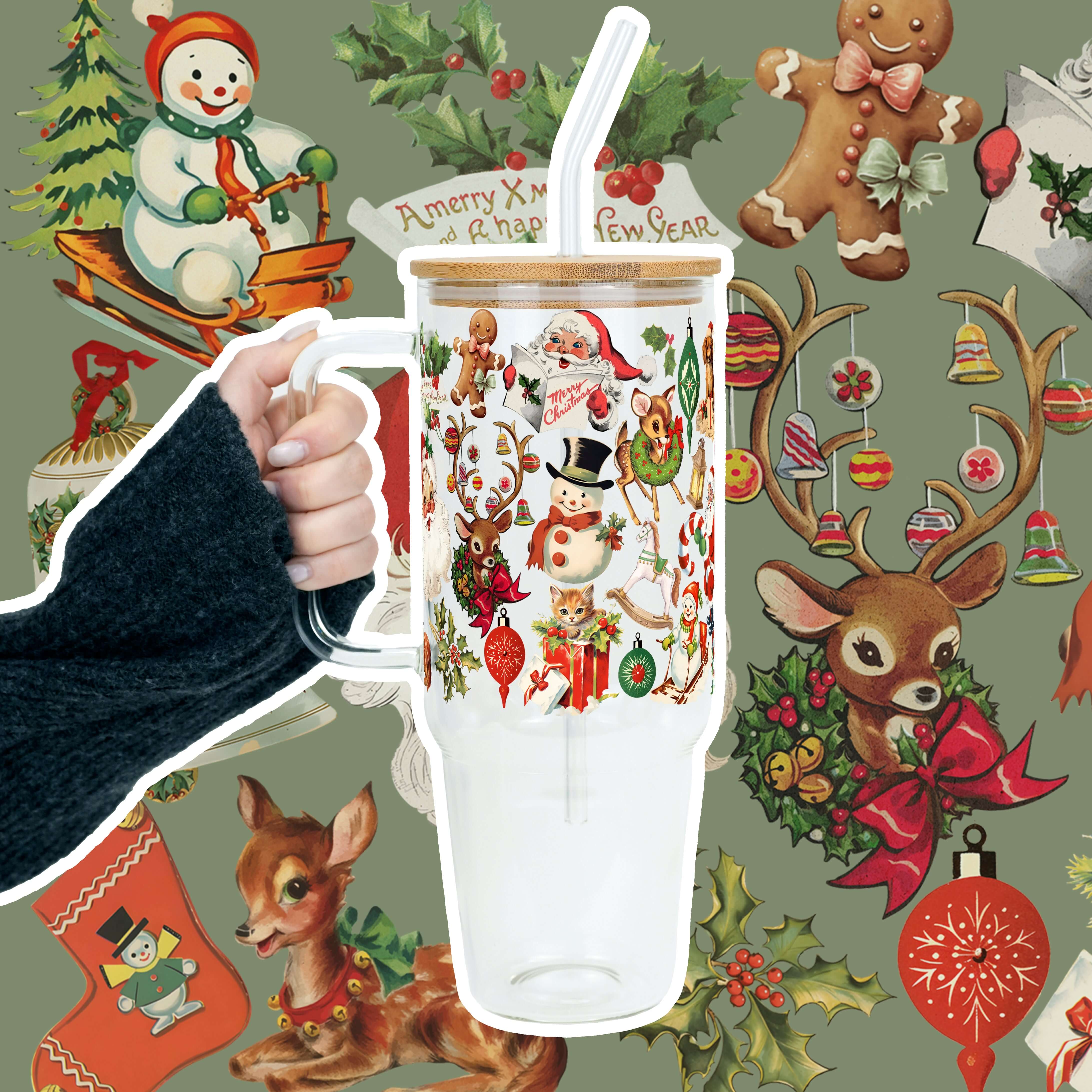 Nostalgic Christmas Tumbler with Handle Lid & Straw