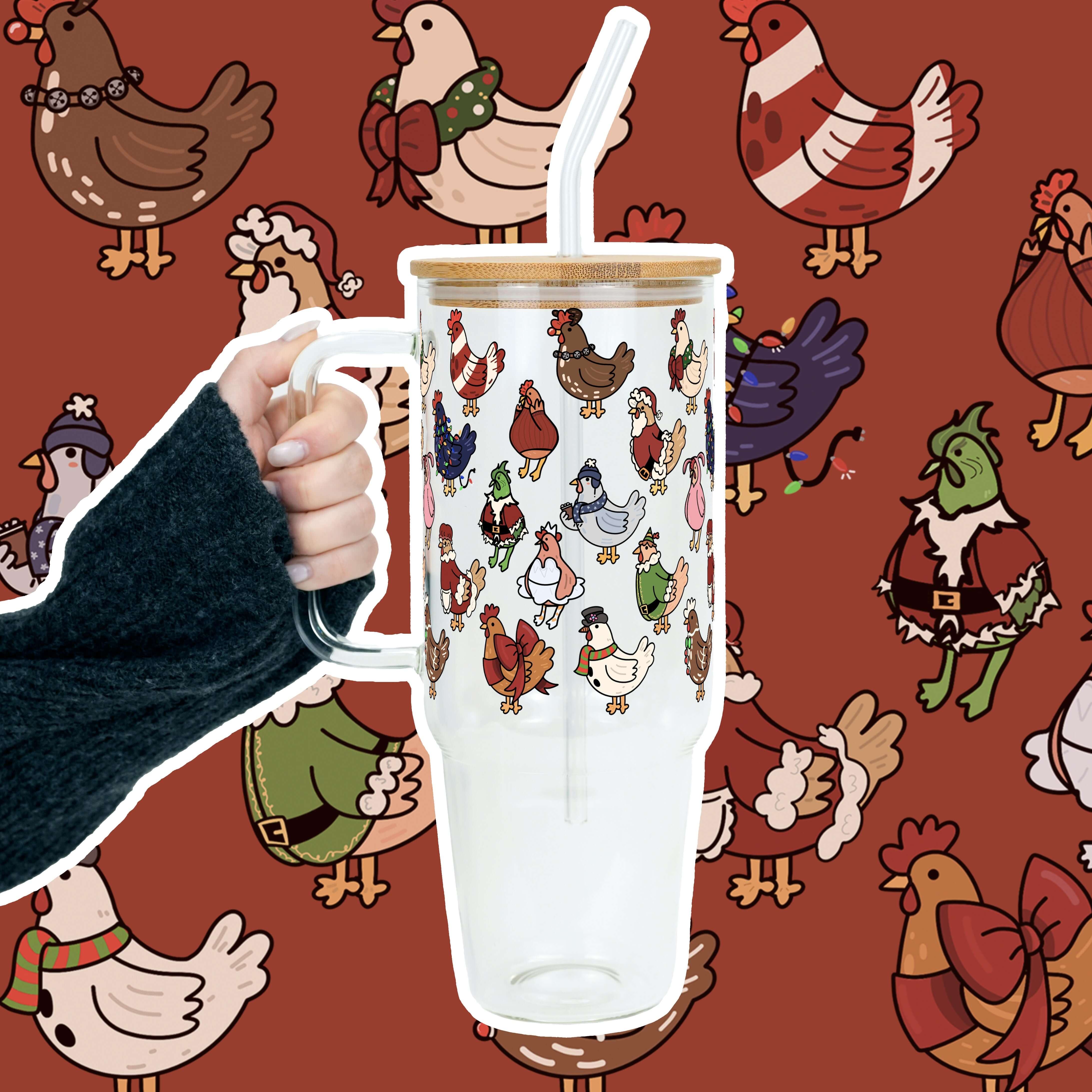 Festive Flock Christmas Tumbler with Handle Lid & Straw