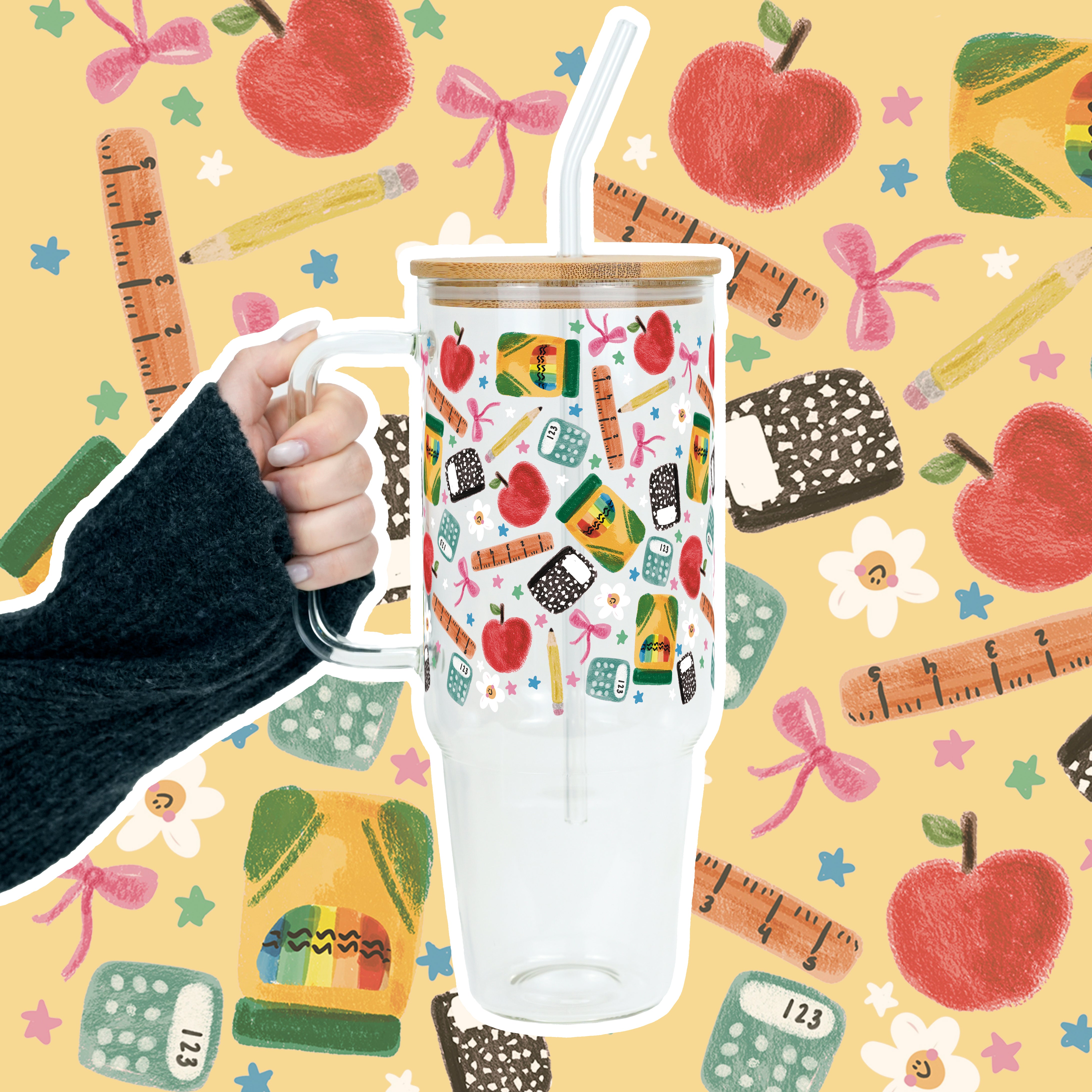Teacher Essentials Pattern Tumbler With Lid and Straw