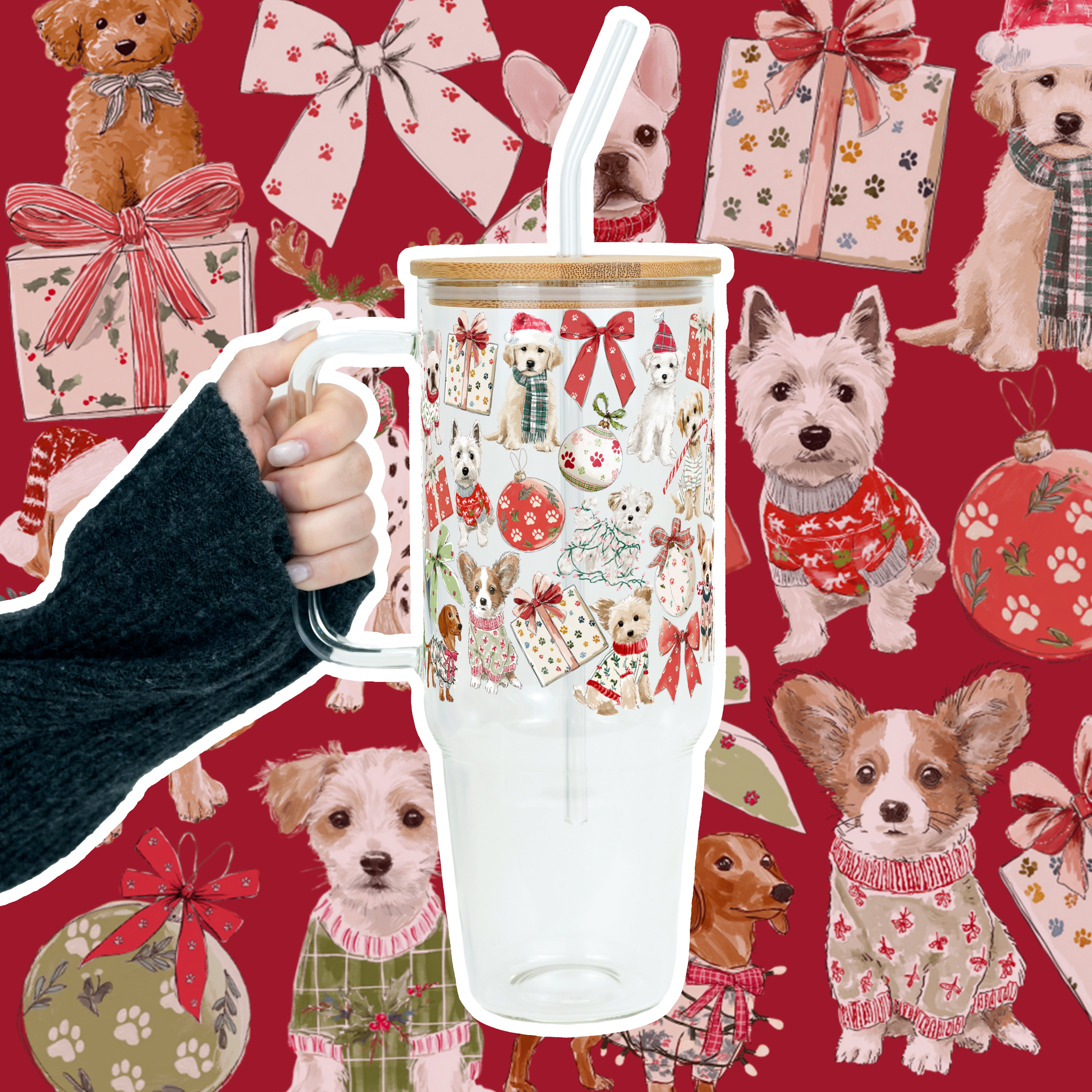 Holiday Pups Tumbler With Lid and Straw