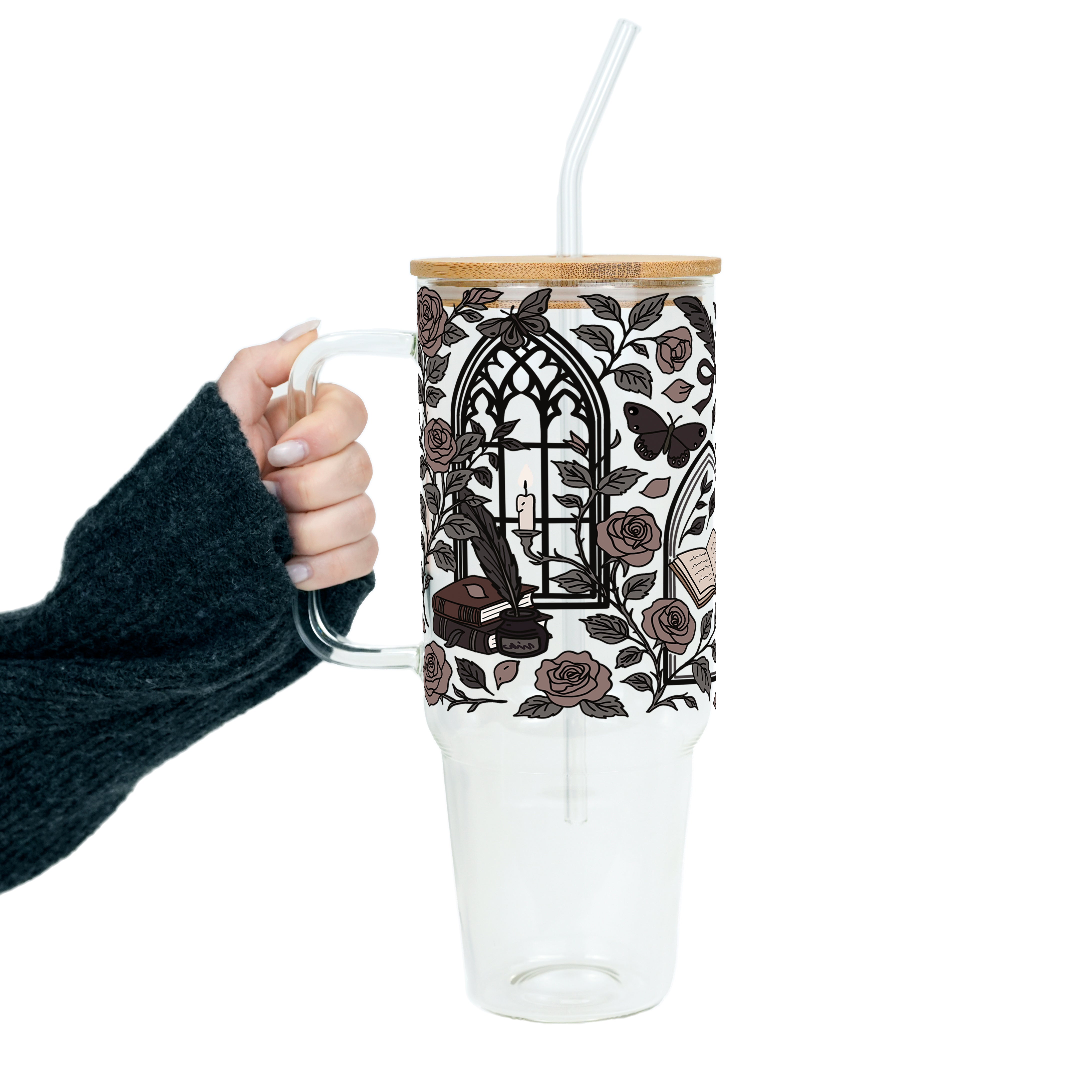 Dark Academia Tumbler With Lid & Straw