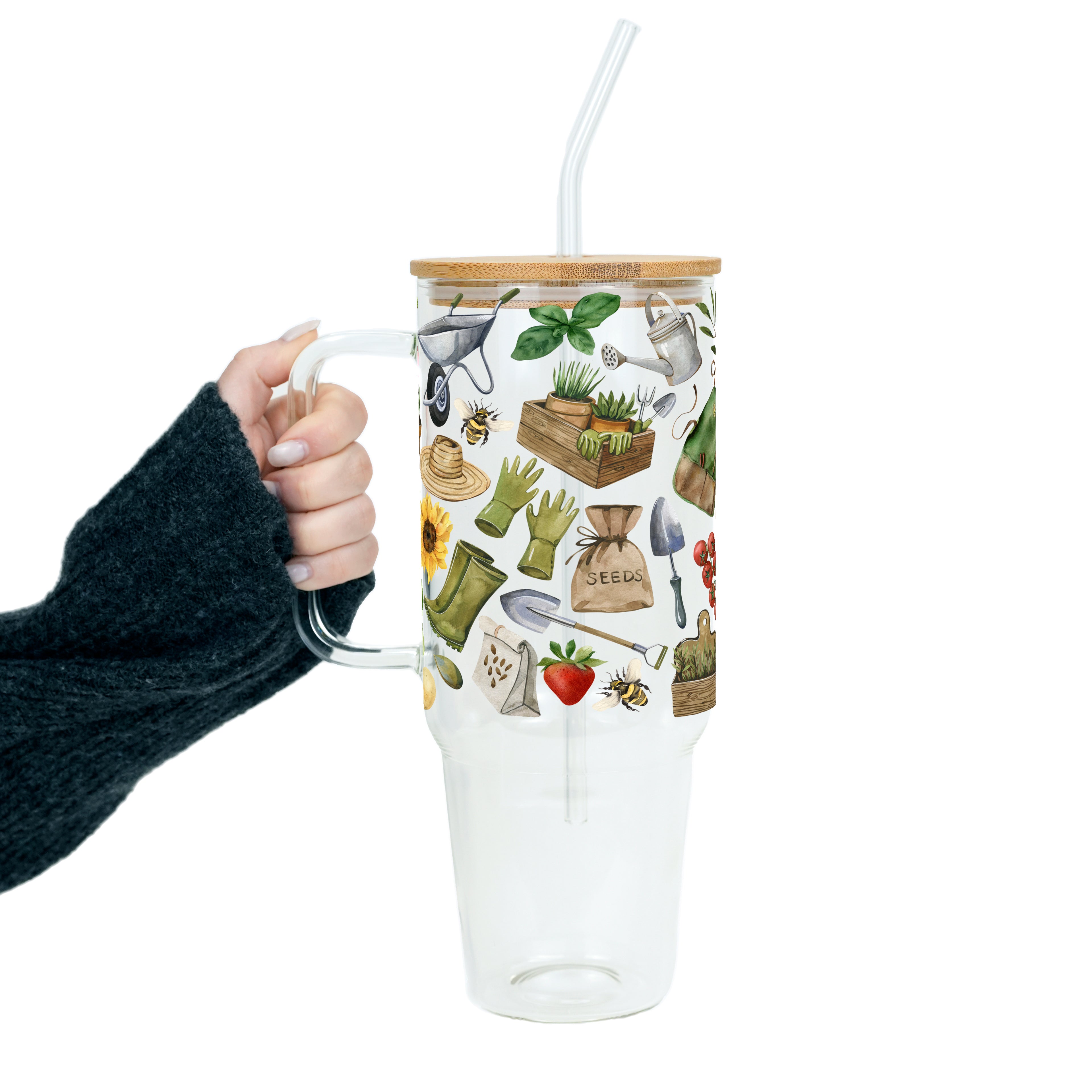 Garden Girl Glass Cup, Mug & Tumbler with Lid and Straw