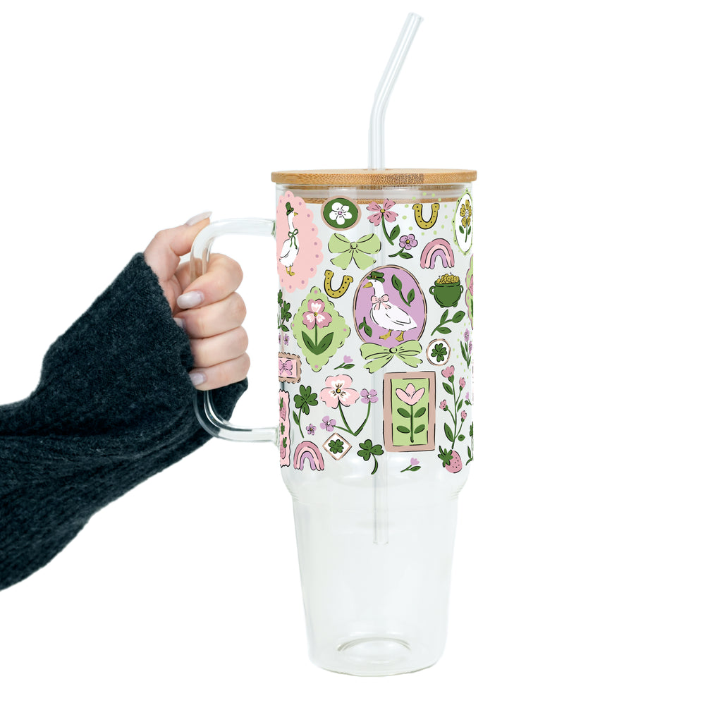 Lucky Geese Glass Cup, Mug & Tumbler with Lid and Straw