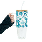 Blue Medical Glass Cup, Mug & Tumbler with Lid and Straw