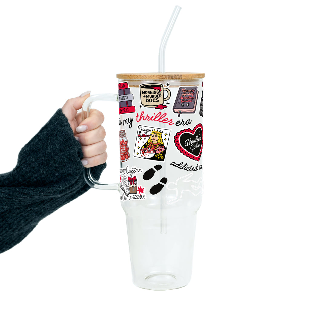 Thriller True Crime Glass Cup, Mug & Tumbler with Lid and Straw