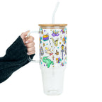 Watercolor Mardi Gras Glass Cup, Mug & Tumbler with Lid and Straw