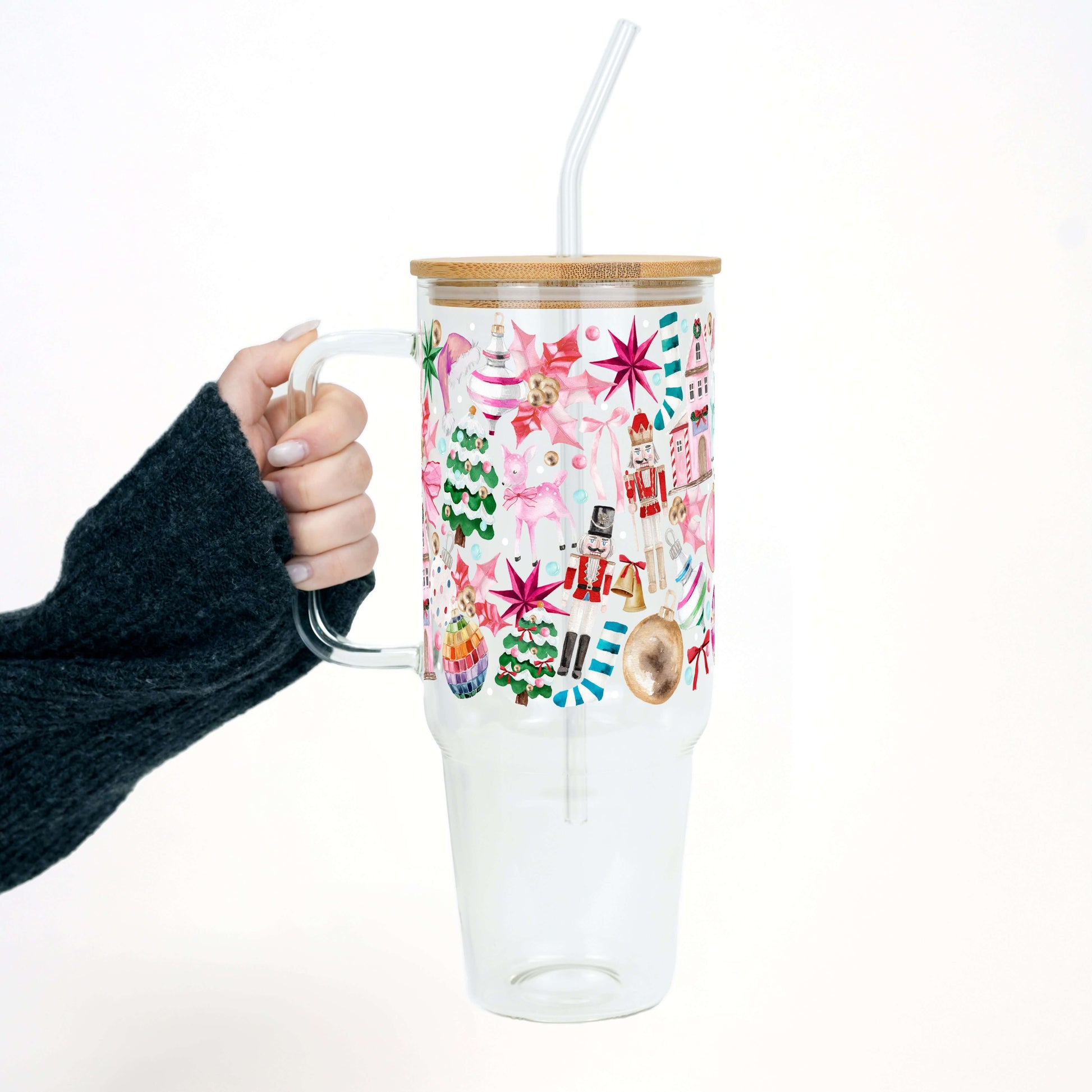 Whimsical Christmas 40oz Tumbler with Handle Lid & Straw | Sip Sip Hooray