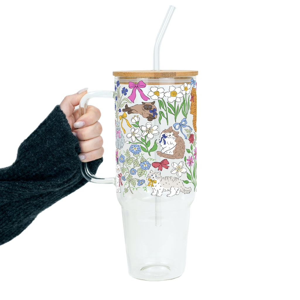Grandma Core Cats Glass Cup, Mug & Tumbler with Lid and Straw