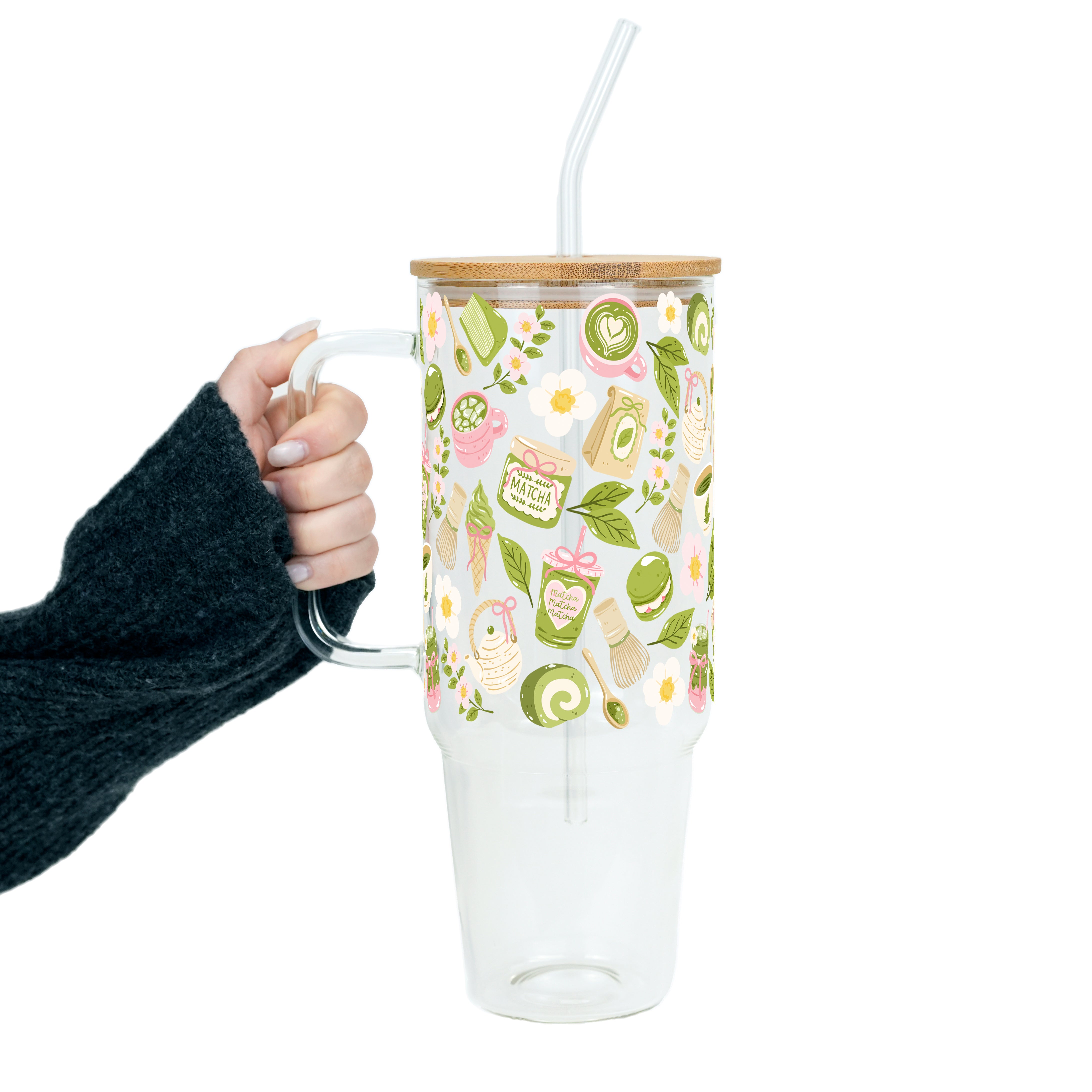 Matcha Moments Tumbler with Handle Lid & Straw