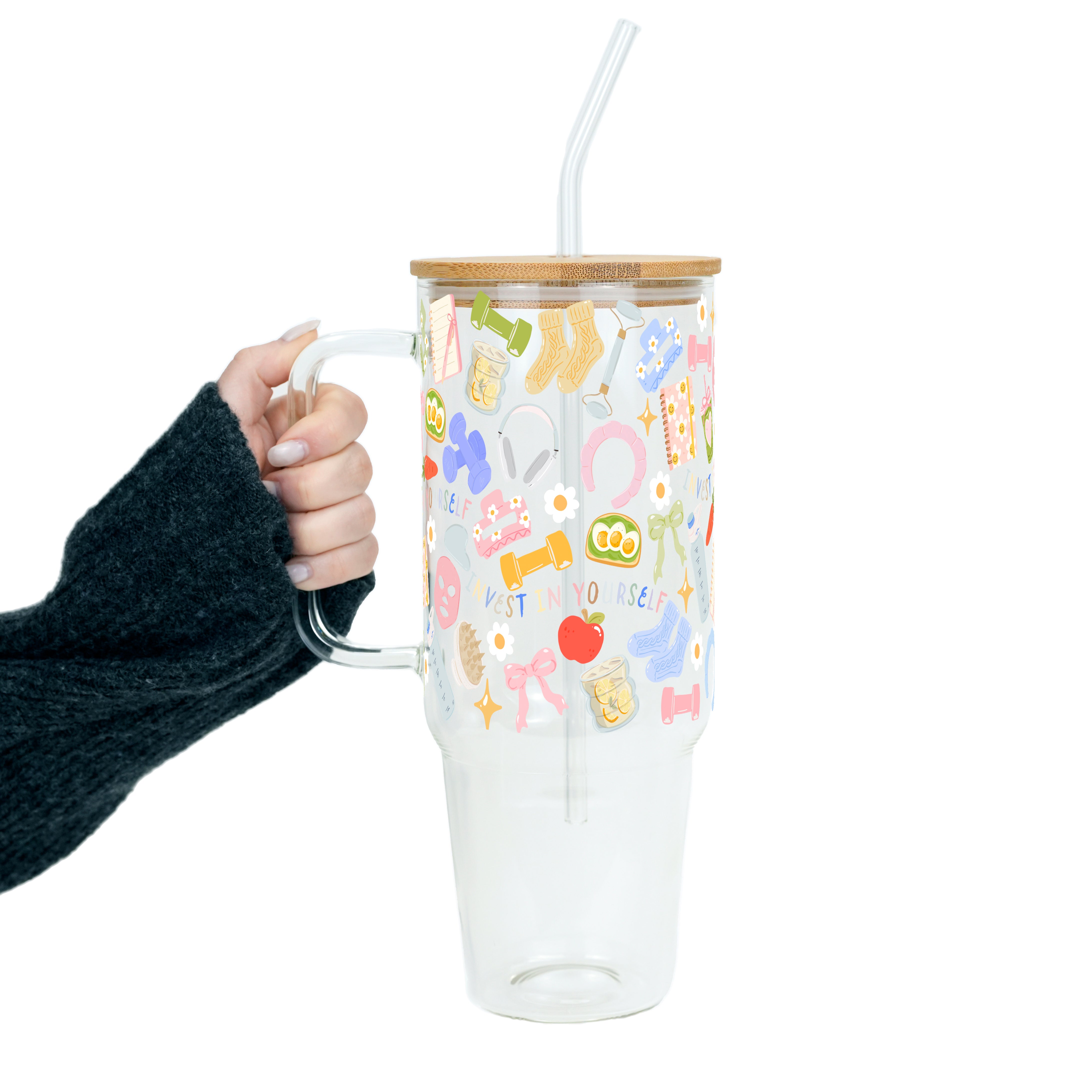 Wellness Girly Tumbler with Handle Lid & Straw