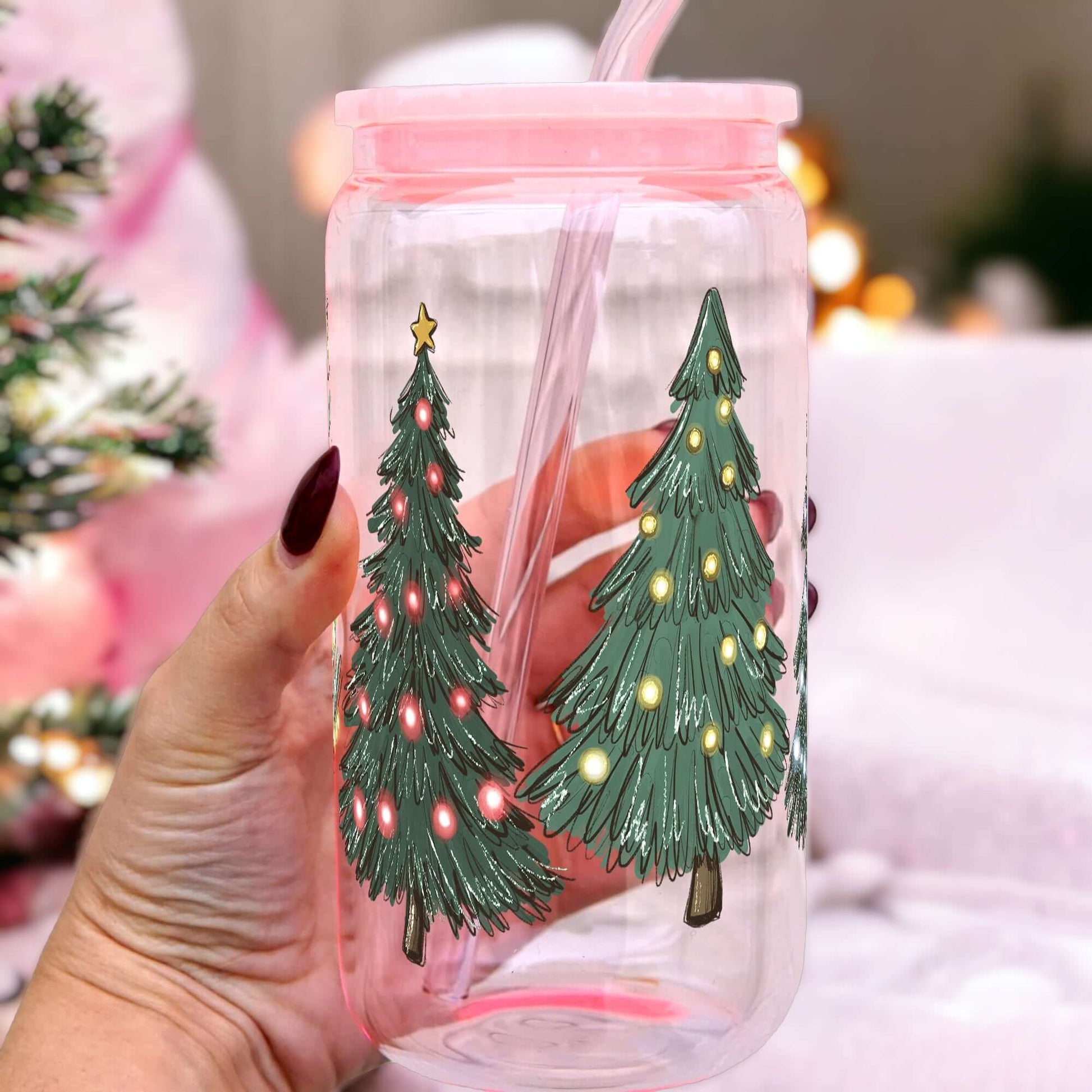 Green Christmas Trees Cup With Lid and Straw from Sip Sip Hooray – Mugs