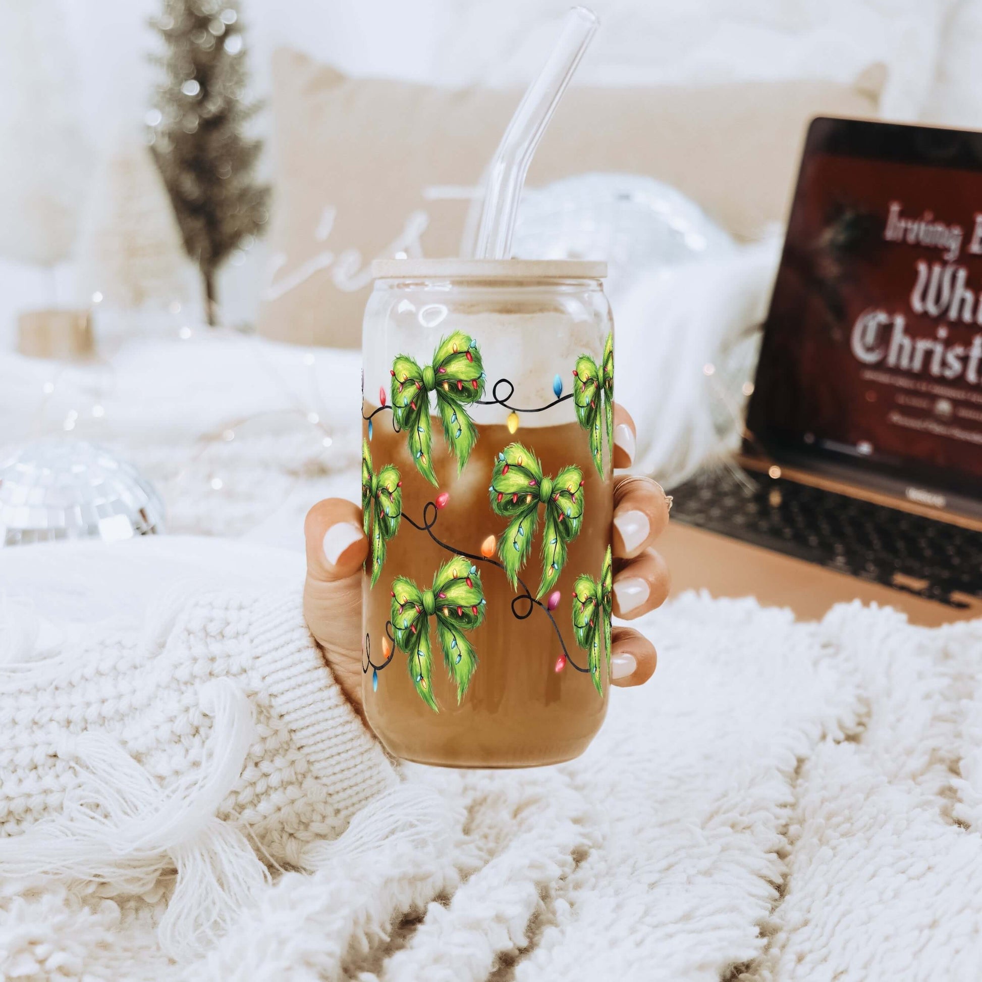 Green Fur Bows Cup With Lid and Straw from Sip Sip Hooray – Drinkware