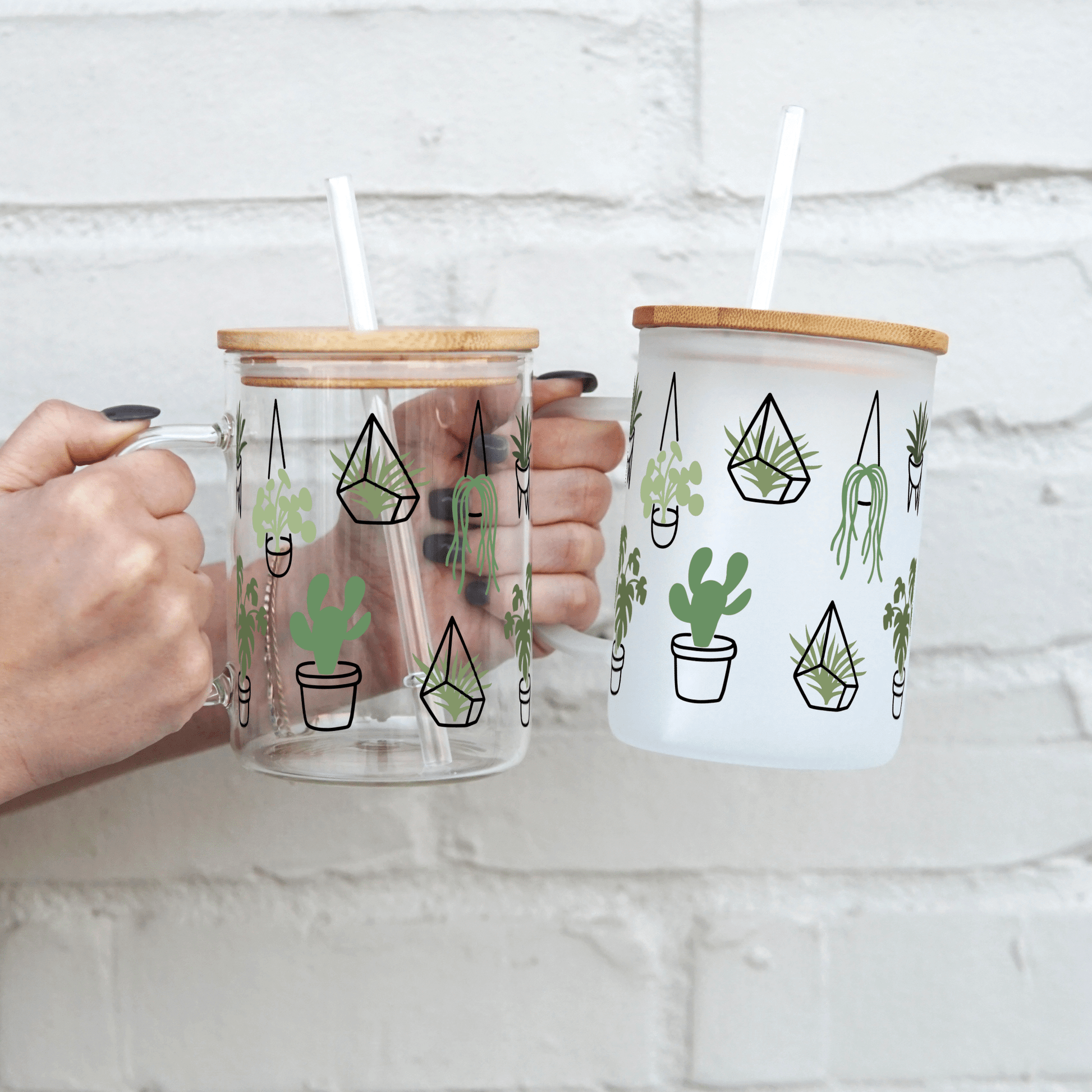 Greenery Plants 17oz Glass Mug With Lid and Straw from Sip Sip Hooray – Drinkware