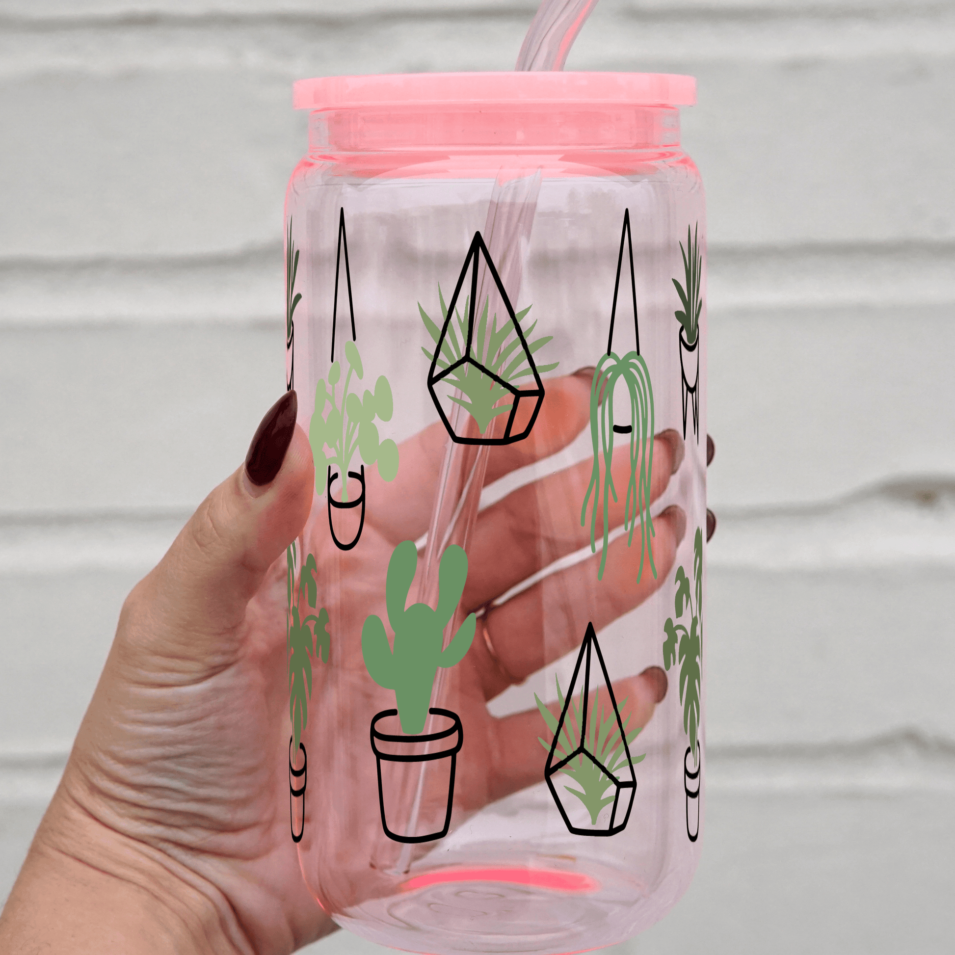 Greenery Plants Glass Can With Lid and Straw from Sip Sip Hooray – Drinkware