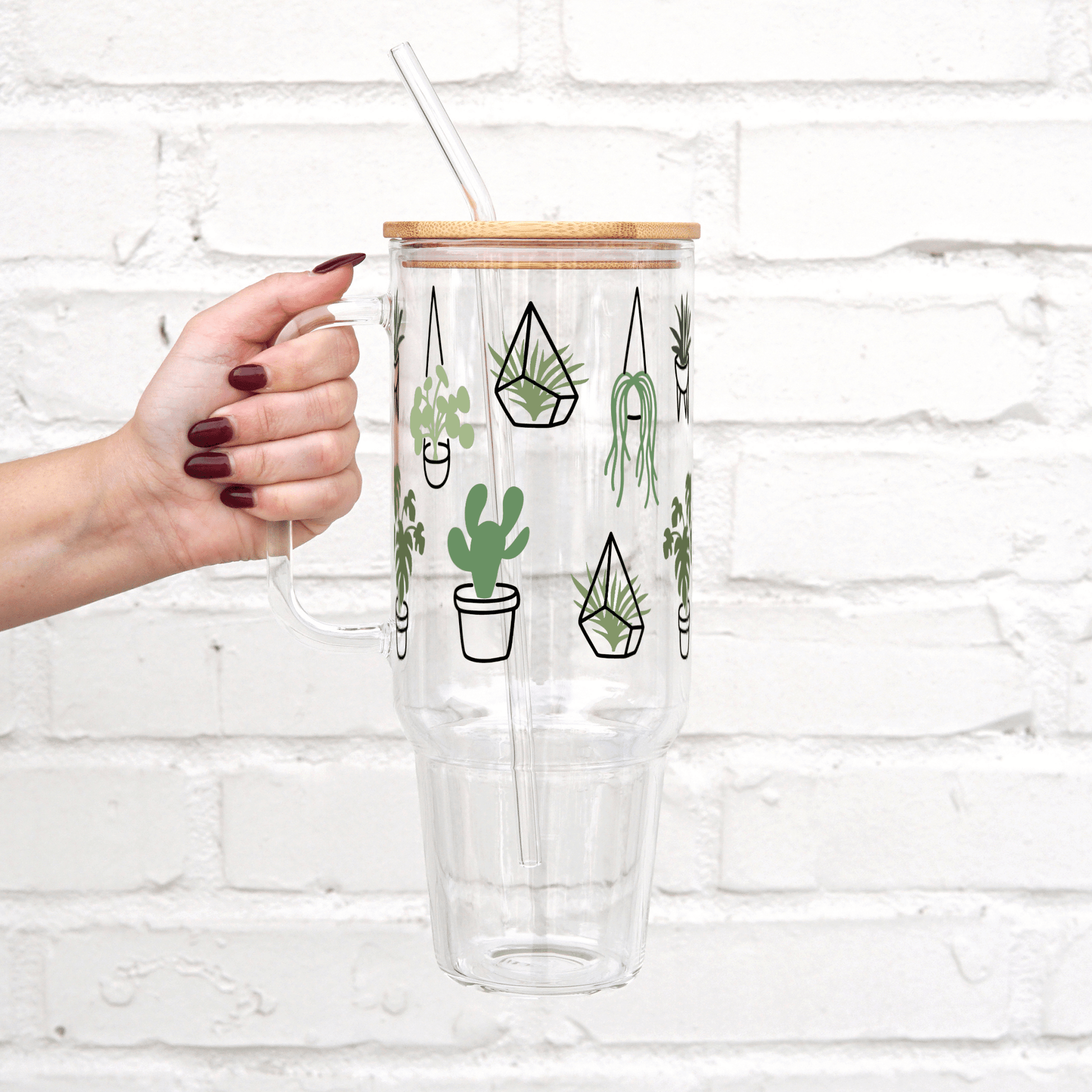 Greenery Plants 40oz Glass or Plastic Tumbler With Lid and Straw from Sip Sip Hooray – Drinkware