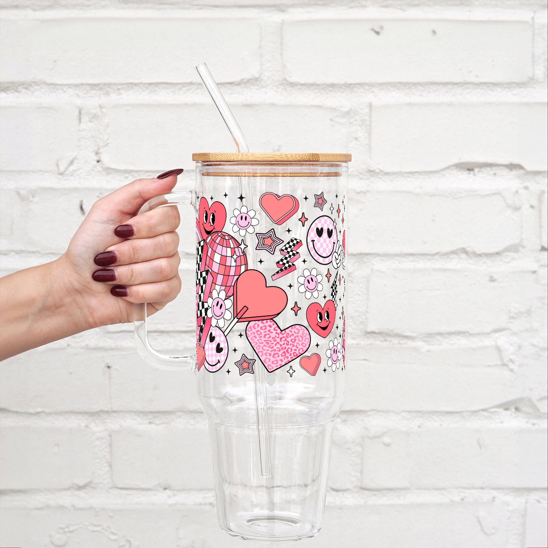 Groovy Retro Valentine Tumbler With Lid and Straw