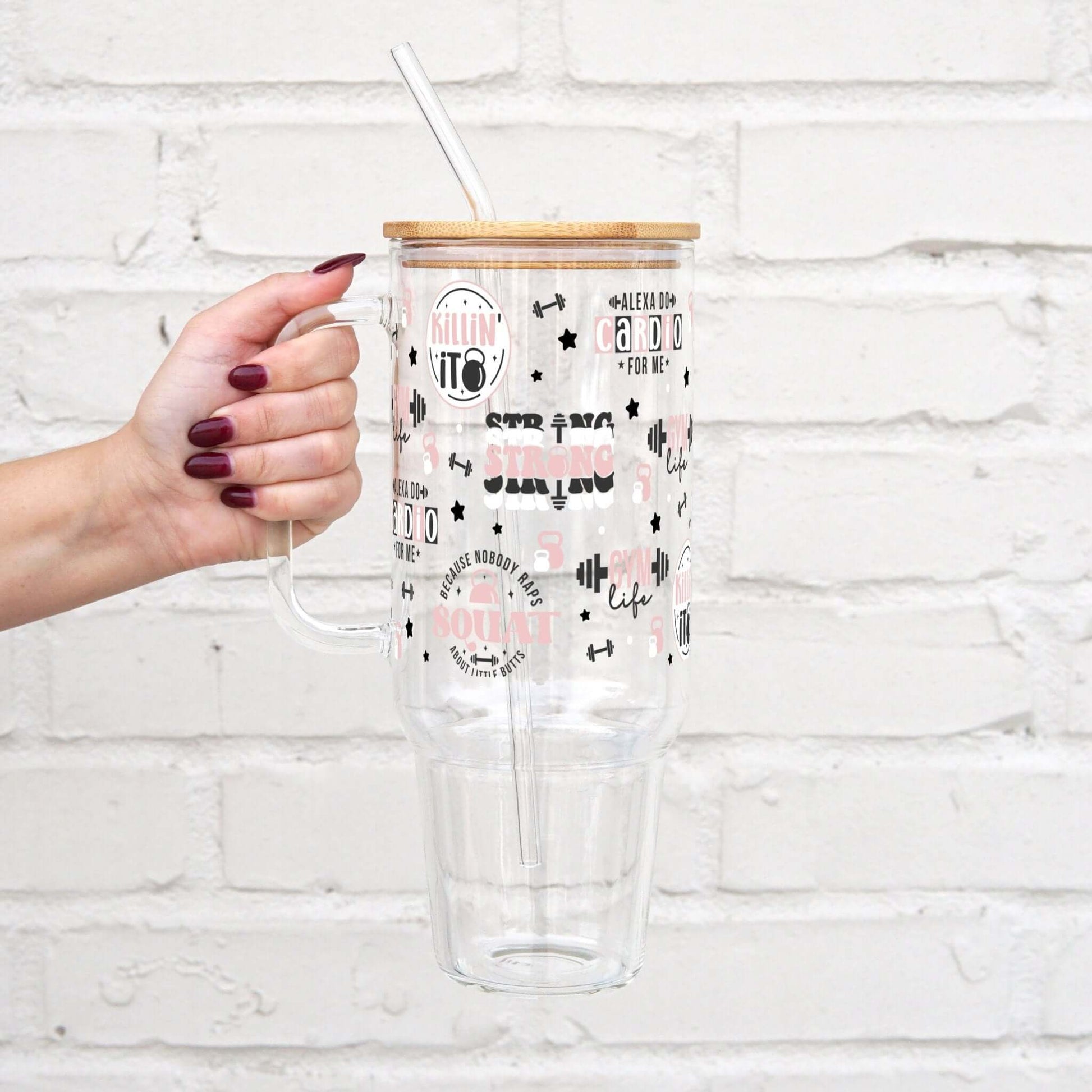 Gym Motivation 40oz Glass or Plastic Tumbler With Lid and Straw from Sip Sip Hooray – Drinkware