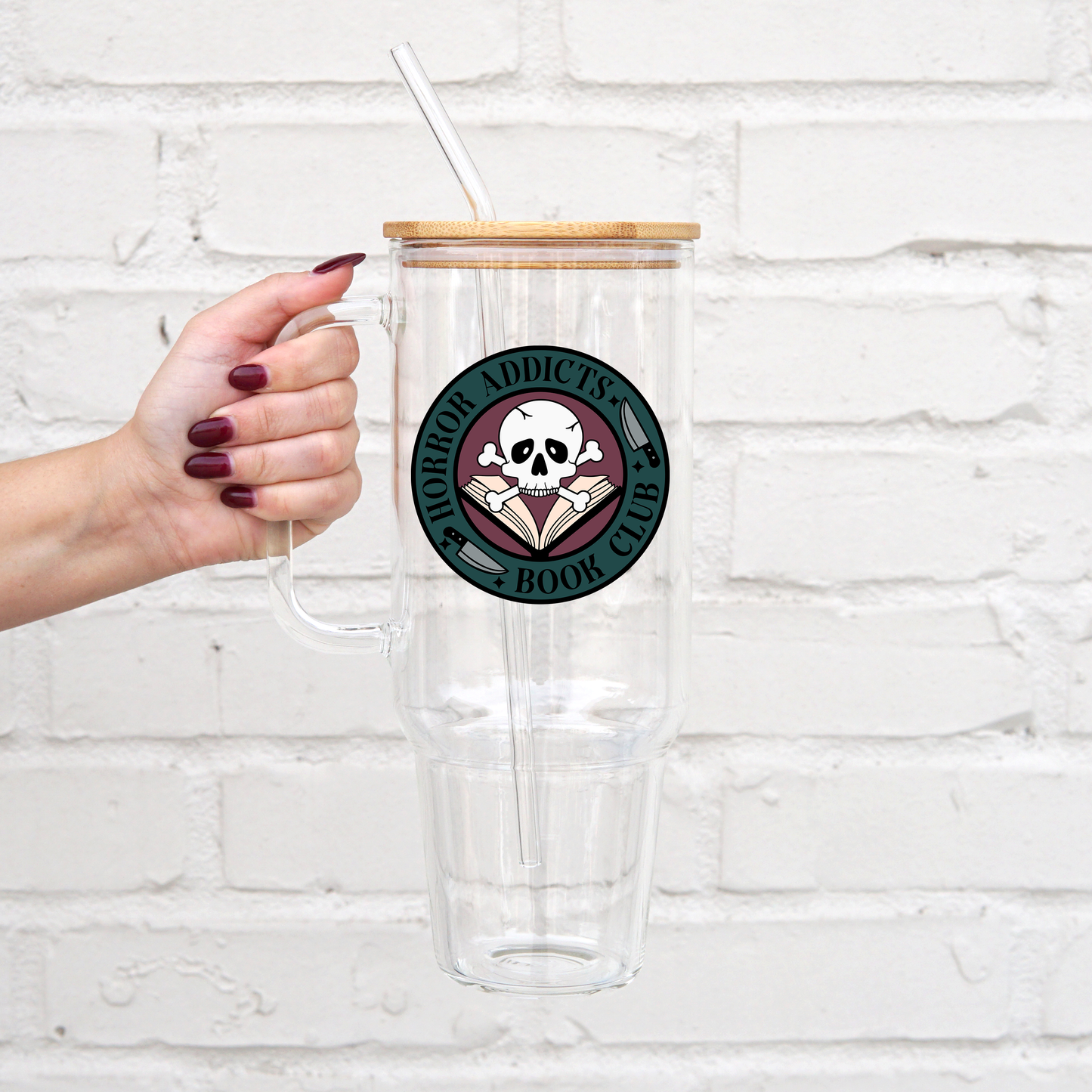 Horror Addicts Book Club 40oz Glass Tumbler With Lid and Straw