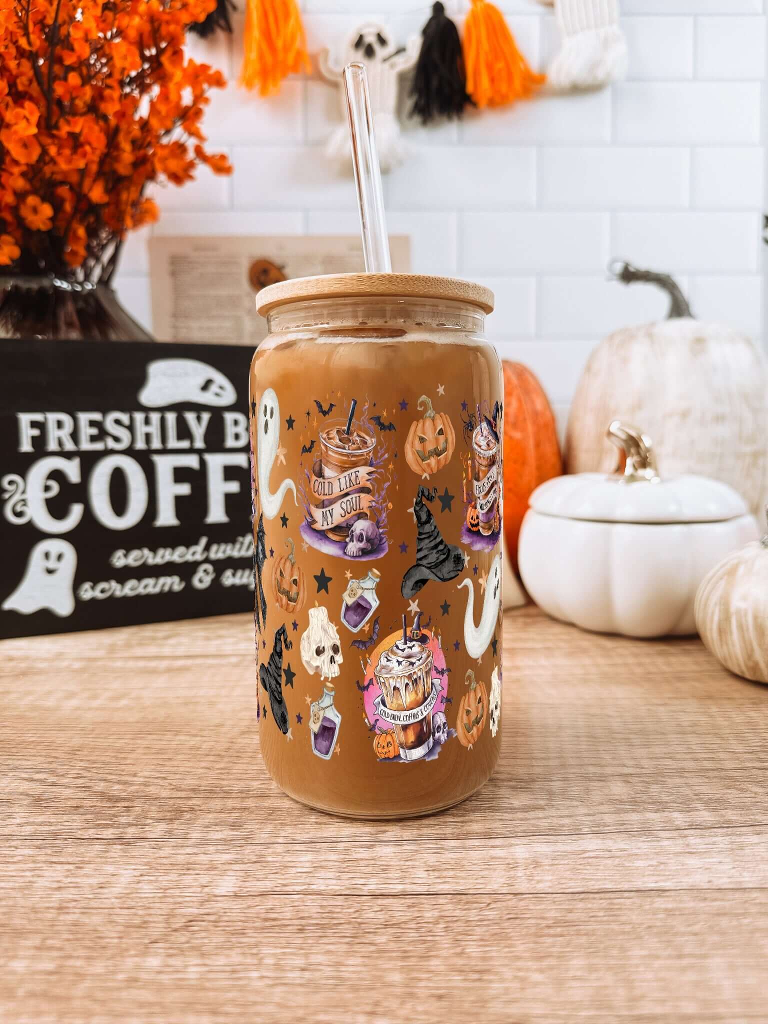 Halloween Fall Coffee Cup With Lid and Straw Sip Sip Hooray