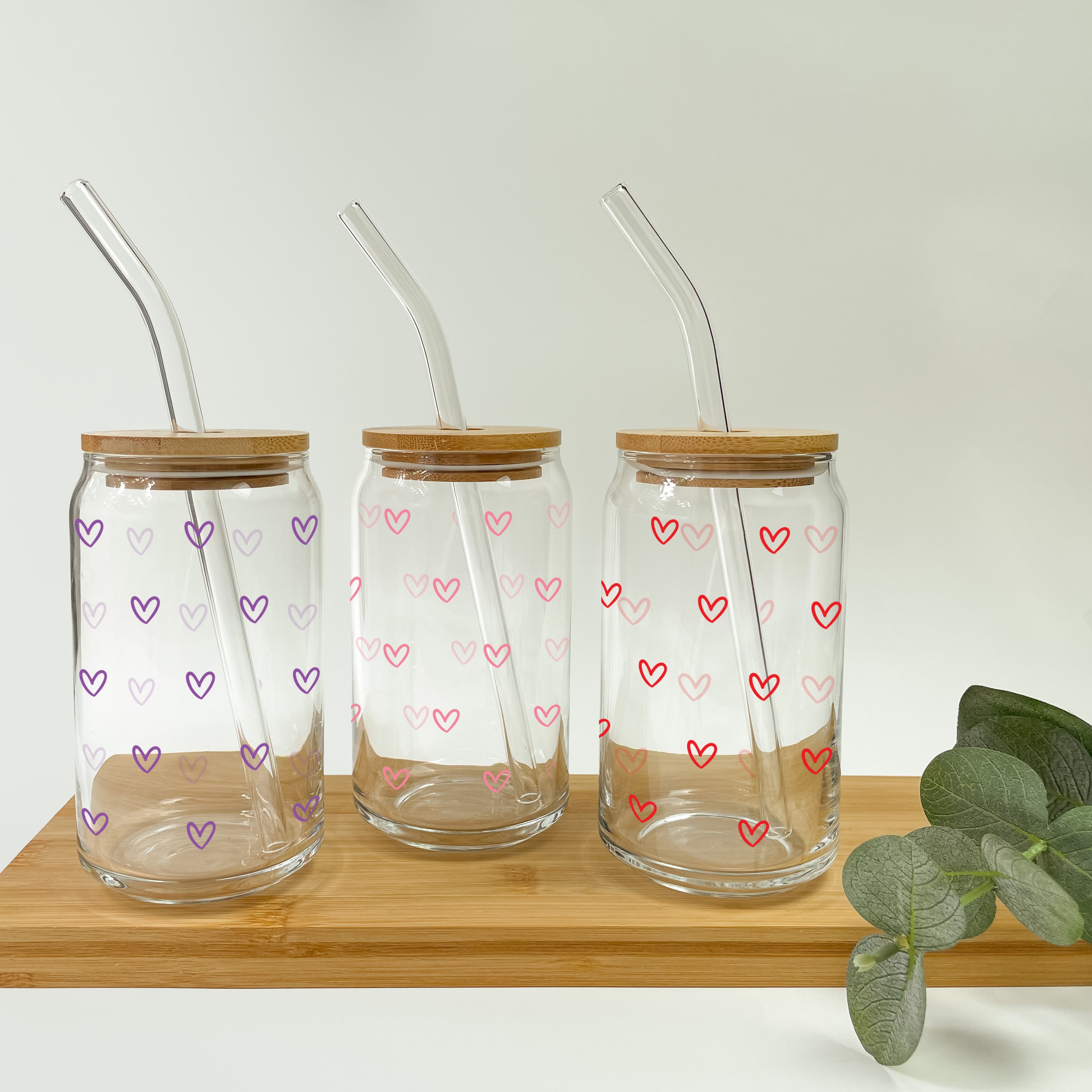 Color Changing Mini Hearts Glass Can Cup With Lid and Straw