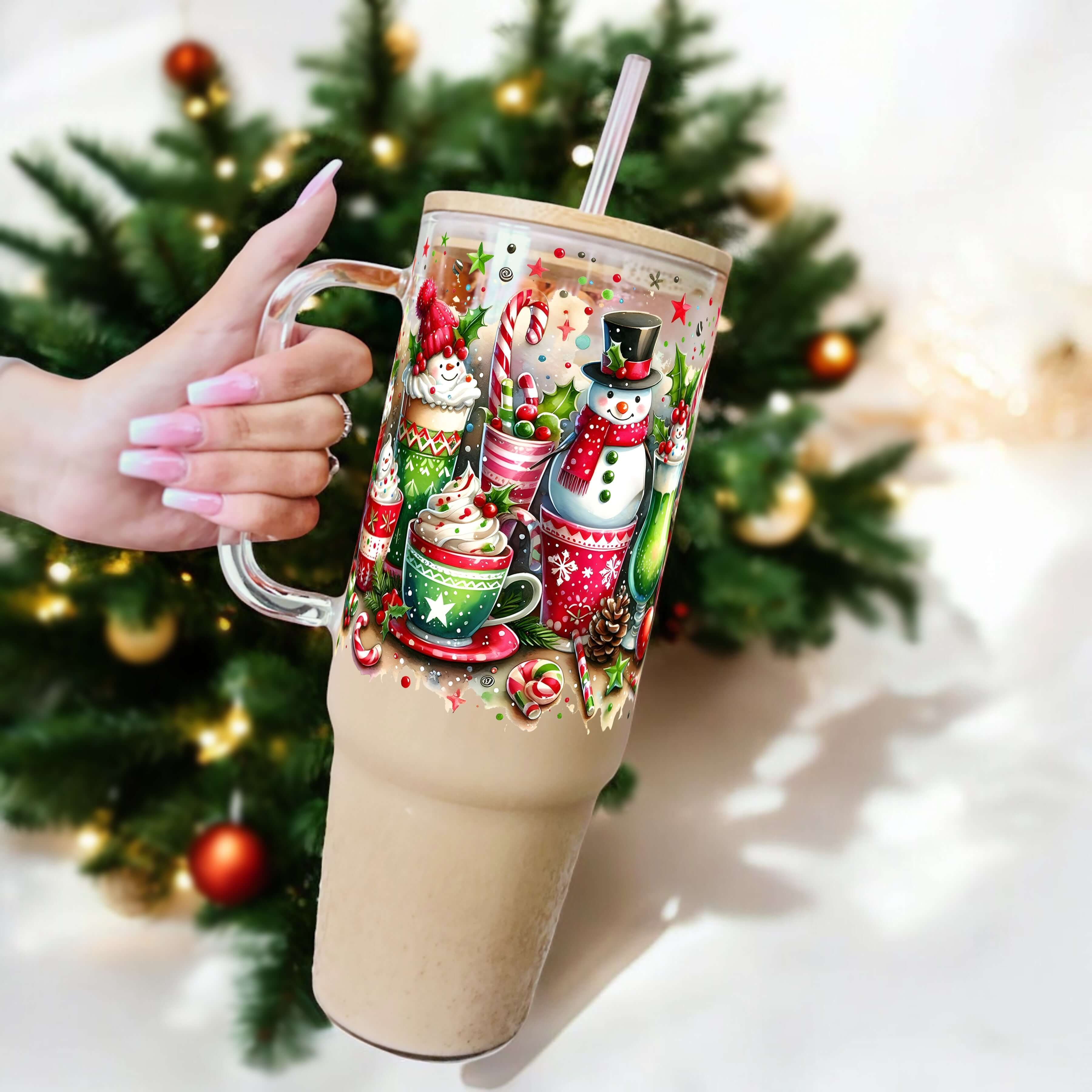 Holiday Snowman Tumbler With Lid and Straw