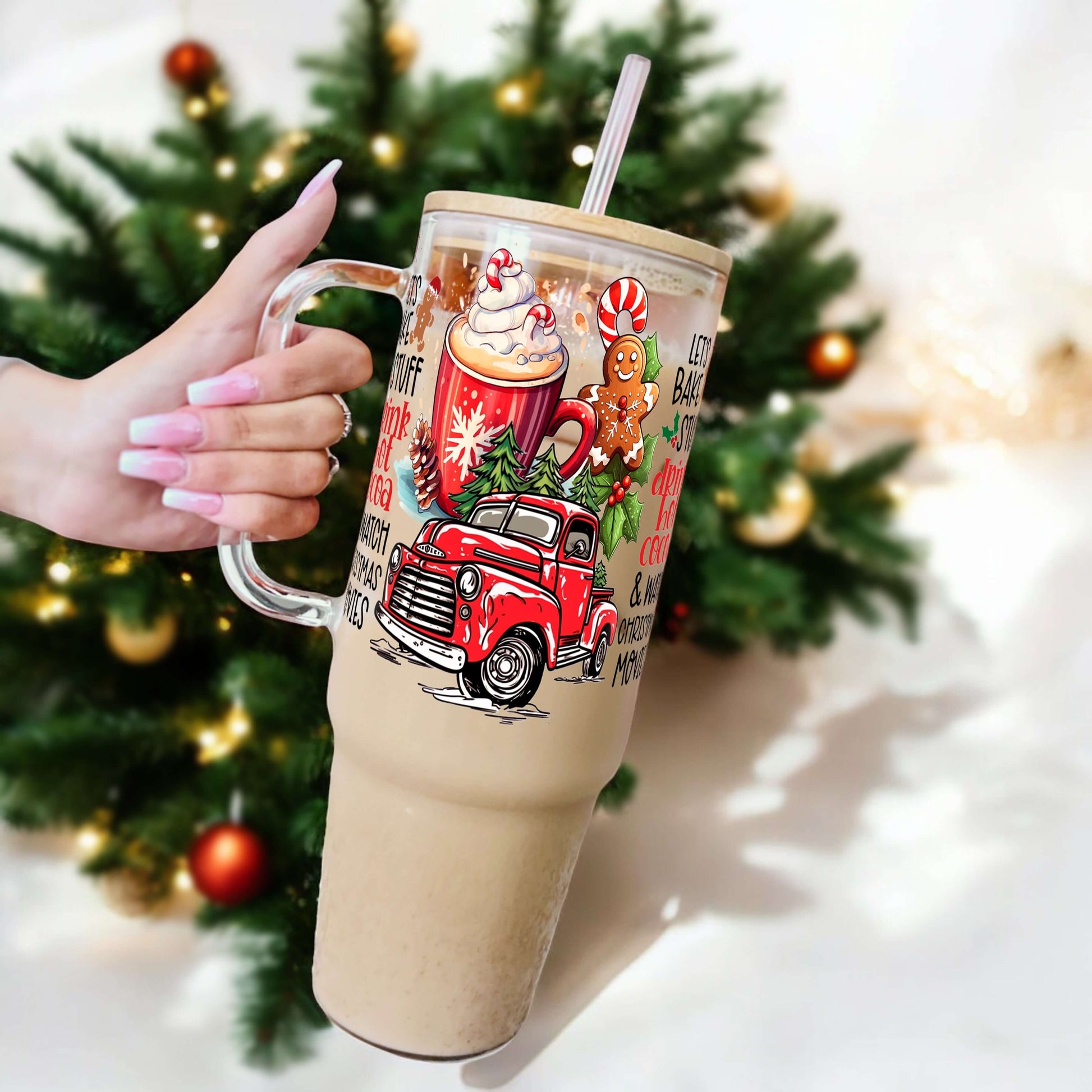 Hot Cocoa Christmas 40oz Glass or Plastic Tumbler With Lid and Straw from Sip Sip Hooray – Tumblers