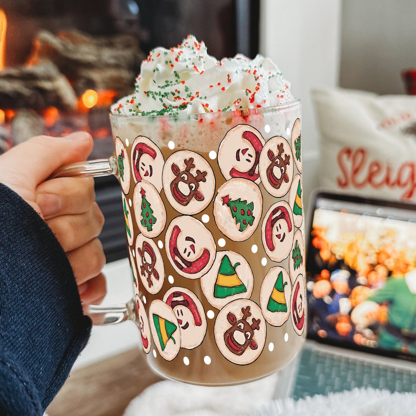 Christmas Cookies 17oz Clear Glass Mug With Lid and Straw