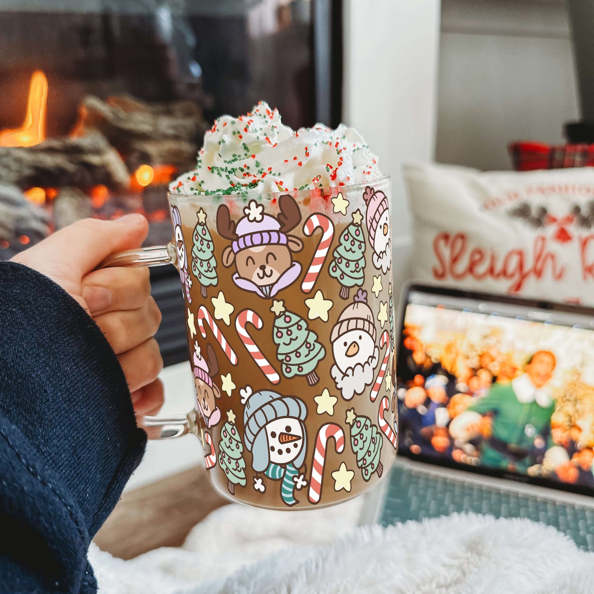 Christmas Cuties 17oz Glass Mug with Lid & Straw | Sip Sip Hooray