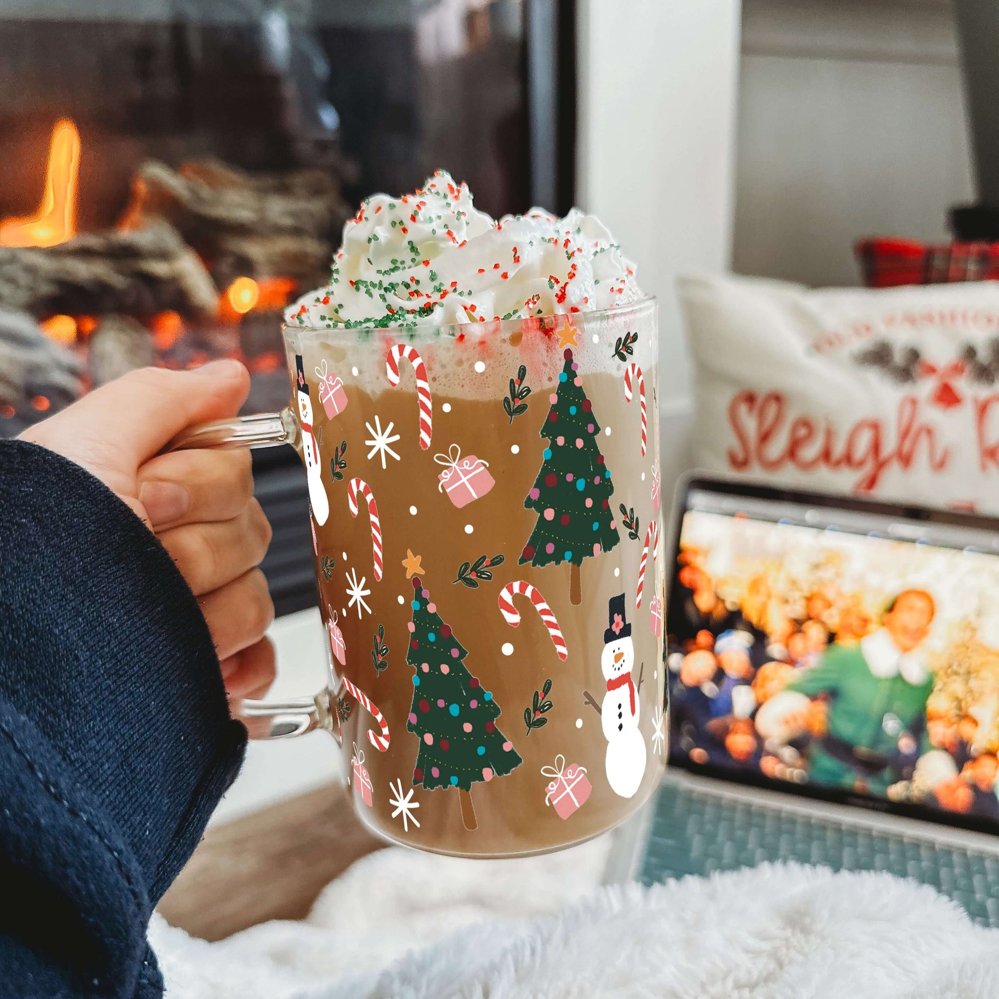 Jolly Little Christmas 17oz Glass Mug with Lid & Straw | Sip Sip Hooray