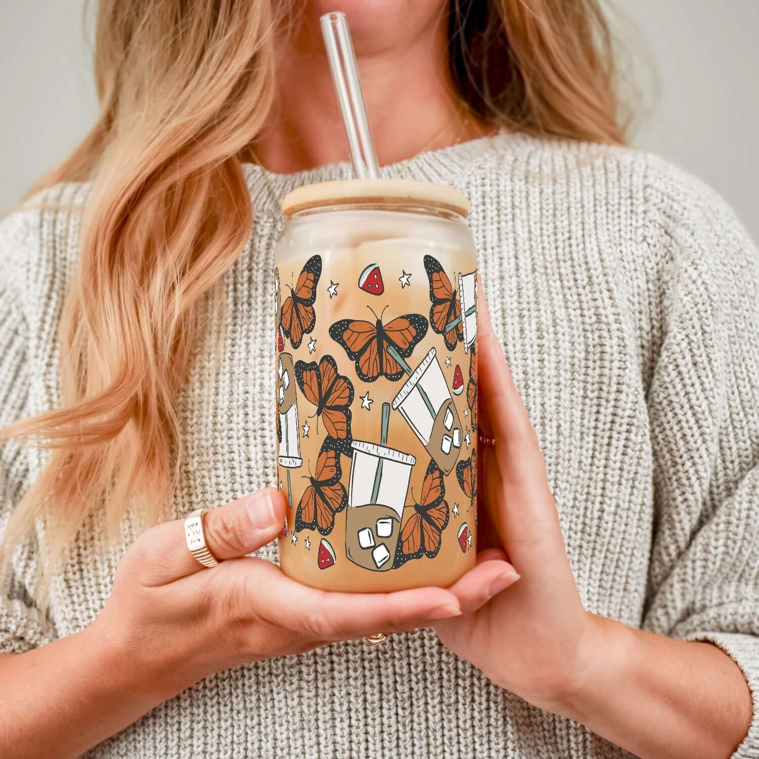 Iced Coffee & Butterflies Cup with Lid and Straw from Sip Sip Hooray – Tumblers