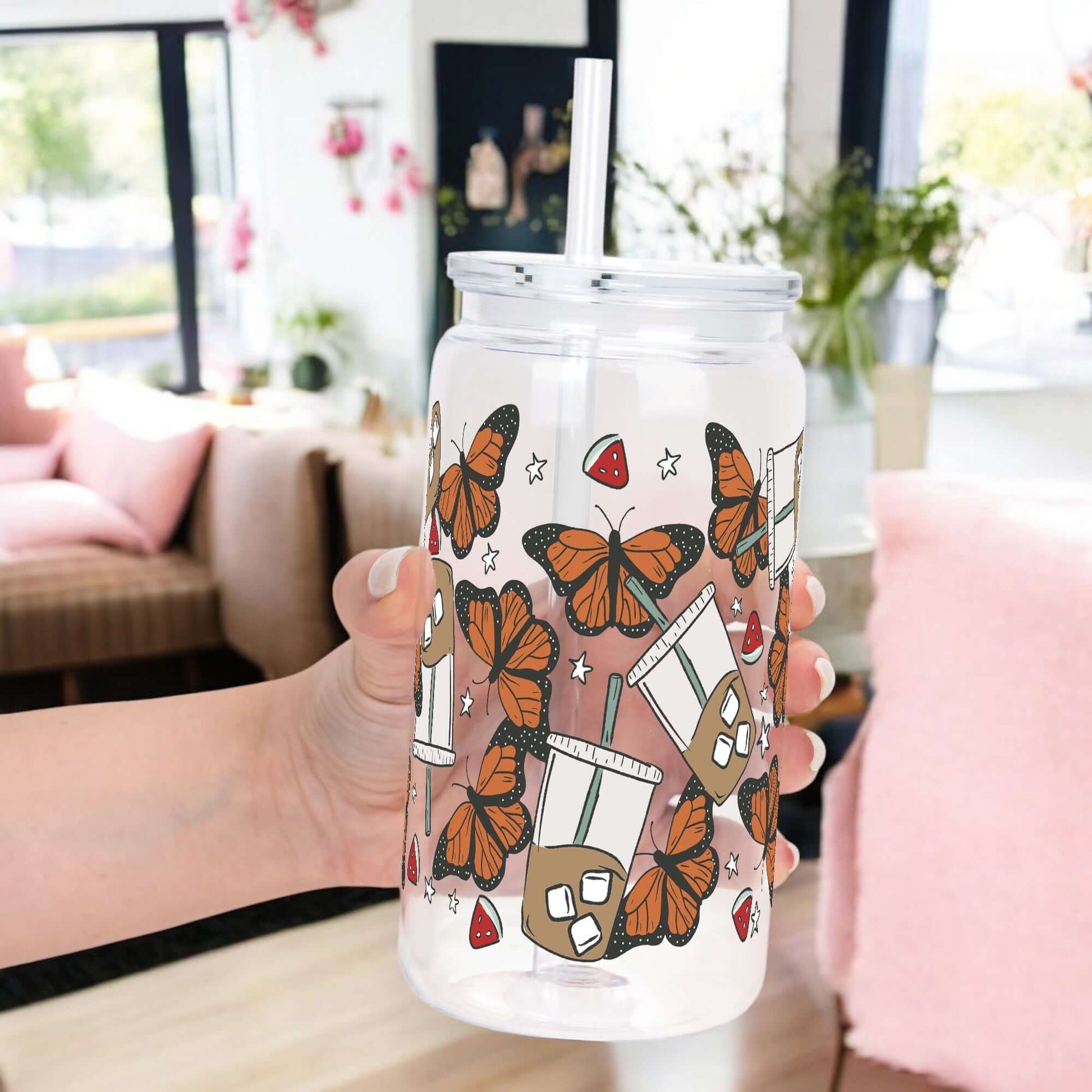 Iced Coffee & Butterflies Cup with Lid and Straw from Sip Sip Hooray – Tumblers