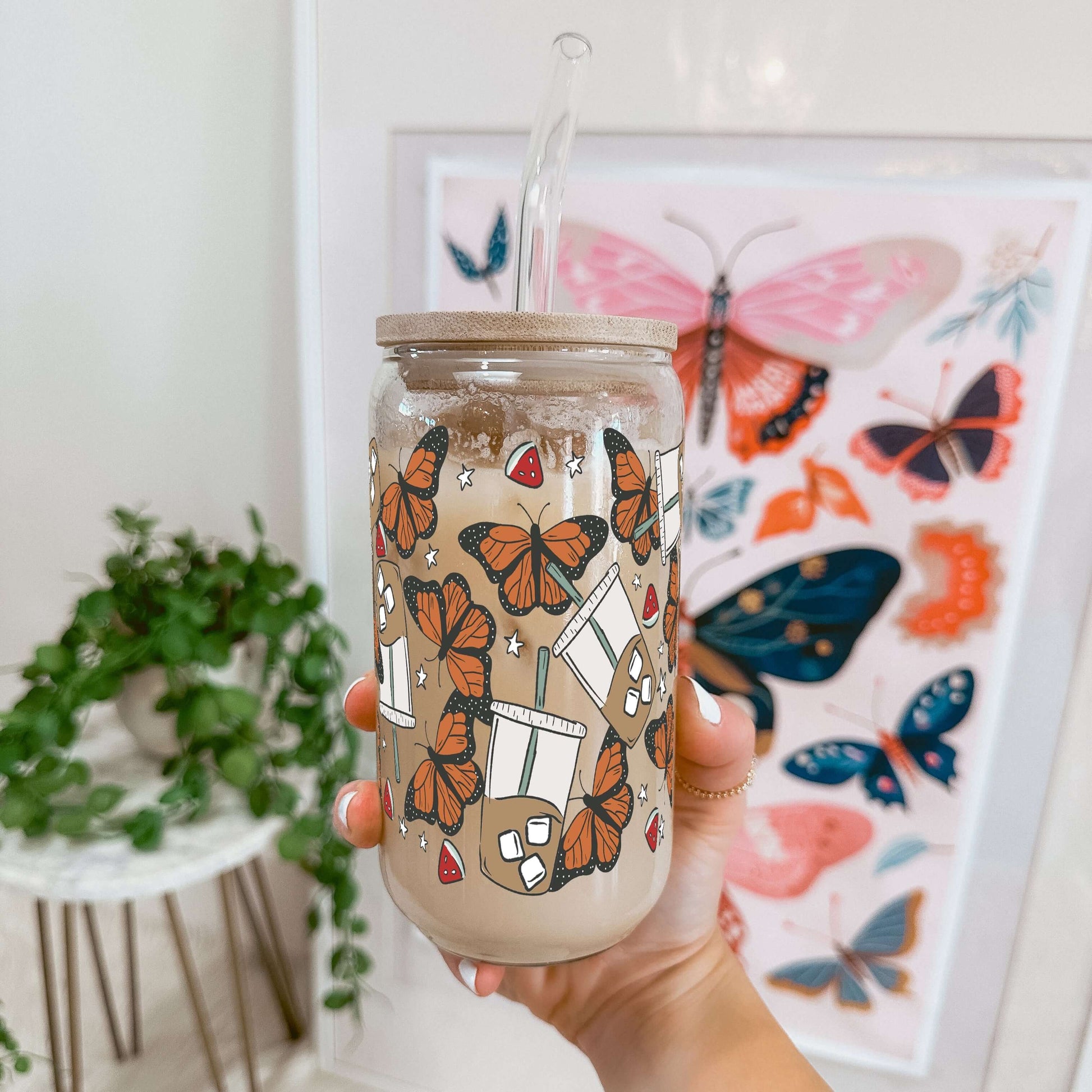 Iced Coffee & Butterflies Cup with Lid and Straw from Sip Sip Hooray – Tumblers