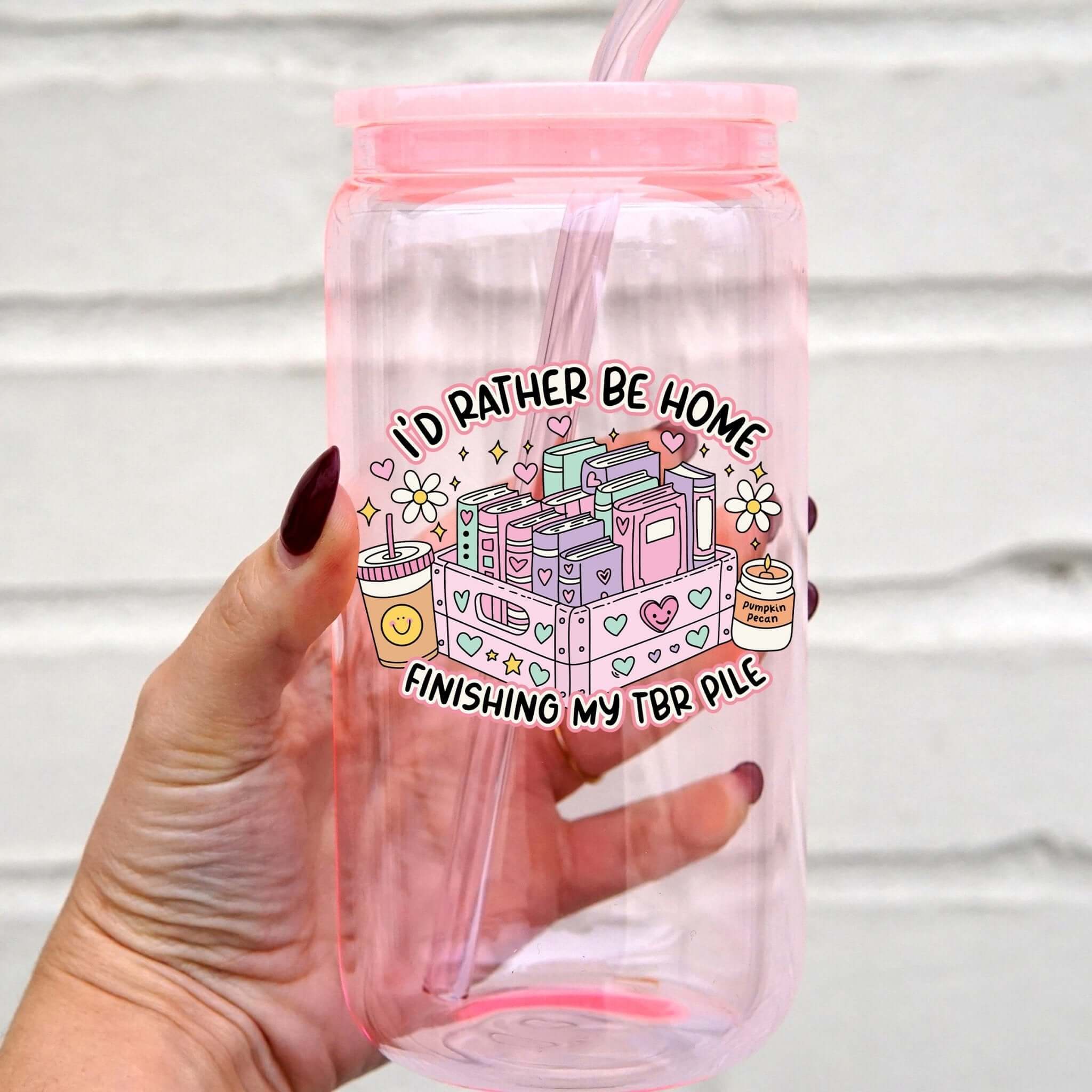 I'd Rather Be Home Can Cup With Lid and Straw