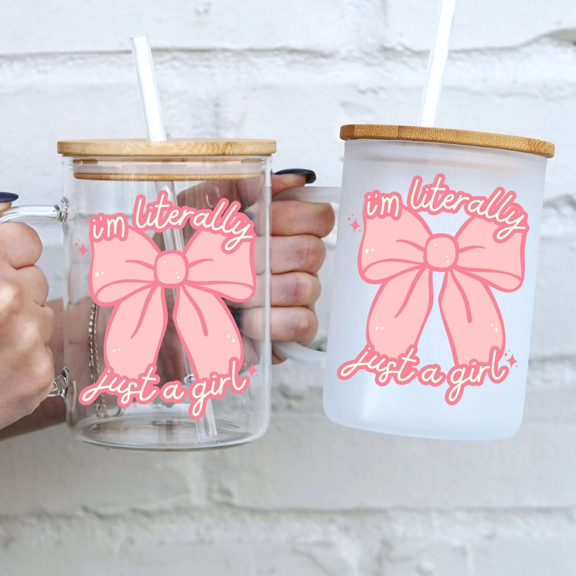 Im Just a Girl 17oz Glass Mug With Lid and Straw from Sip Sip Hooray – Drinkware