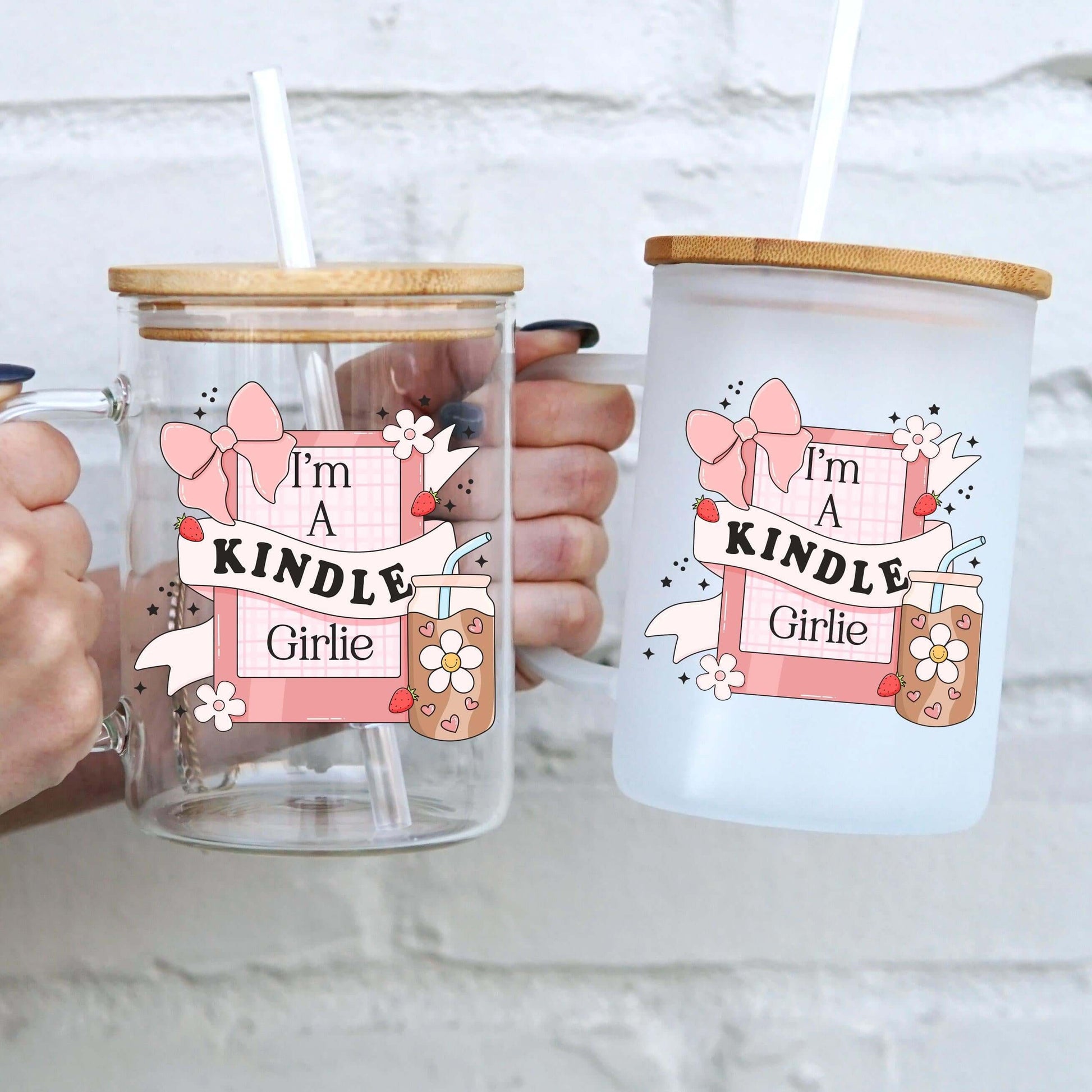 Kindle Girl 17oz Glass Mug With Lid and Straw from Sip Sip Hooray – Mugs
