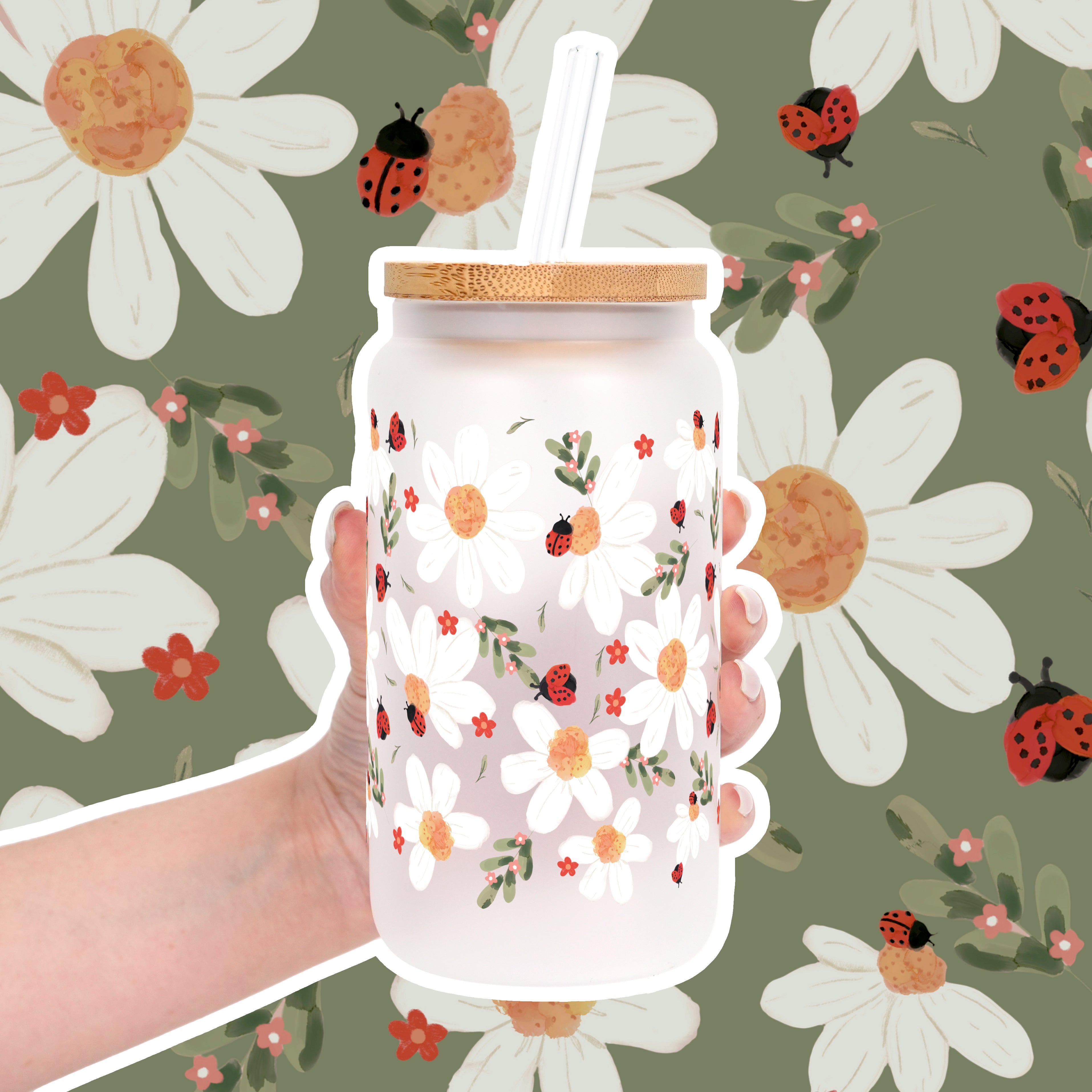 Daisy & Ladybug Cup with Lid and Straw