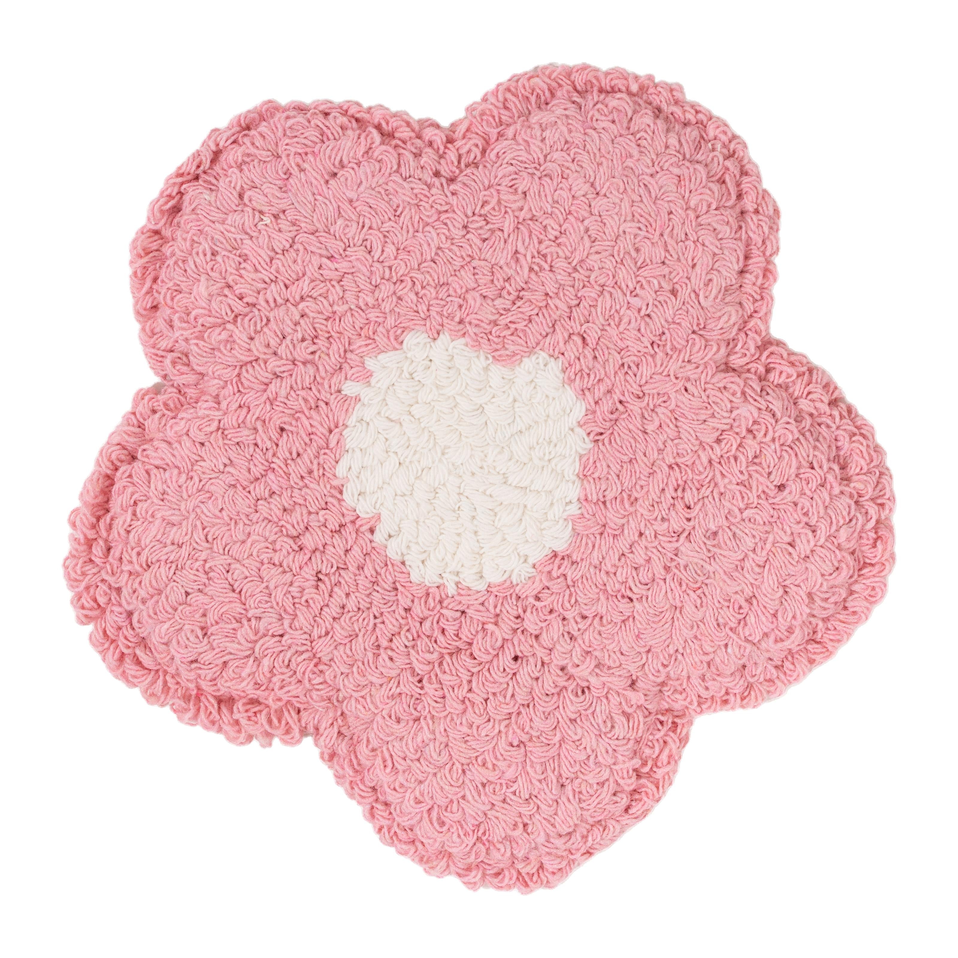 Light Pink Daisy Mug Rug, Tufted Coaster, Coquette Coffee Bar Decor